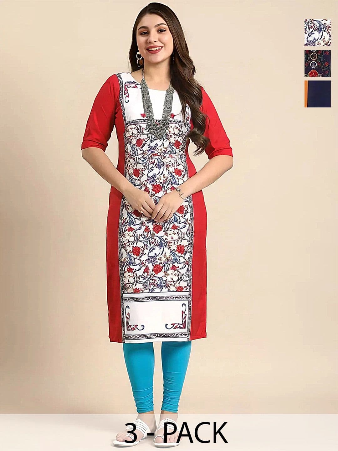arangya Women Pack Of 3 Floral Printed Crepe Kurta - view 1