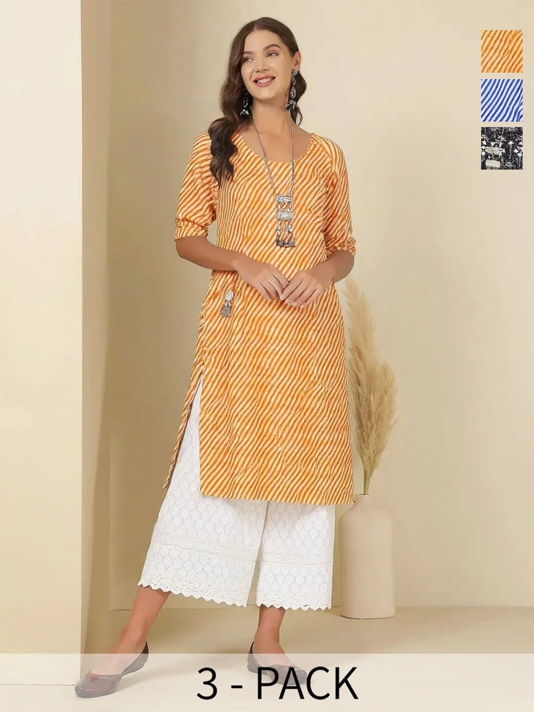 arangya Women Pack Of 3 Printed Indie Prints Crepe Kurta - view 1