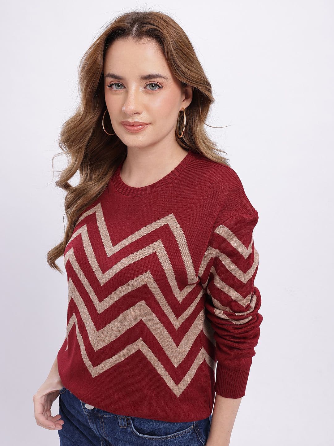 glitchez Chevron Design Drop-Shoulder Pullover - view 1
