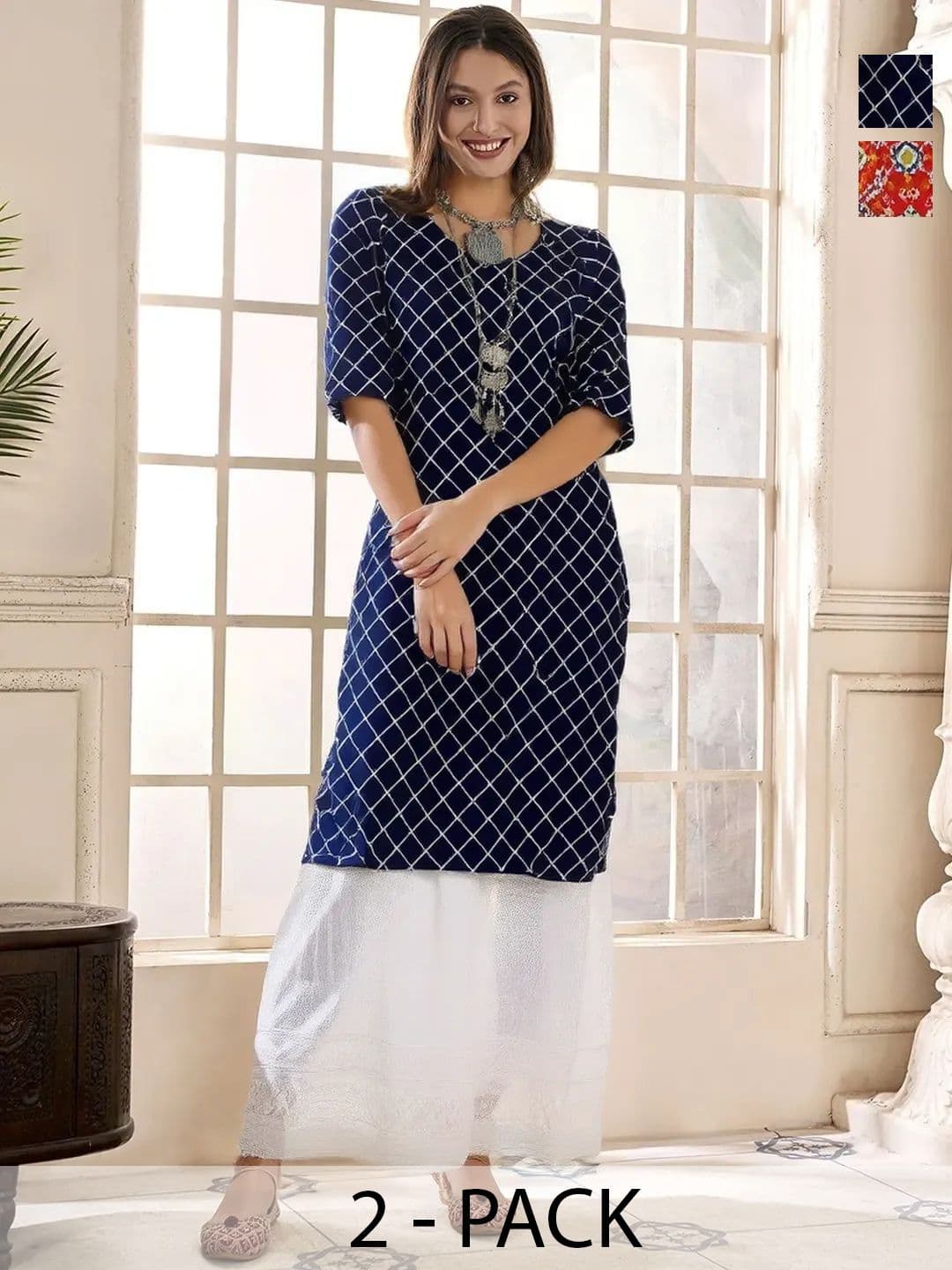 arangya Women Pack Of 2 Geometric Printed Indie Prints Crepe Kurta - view 1