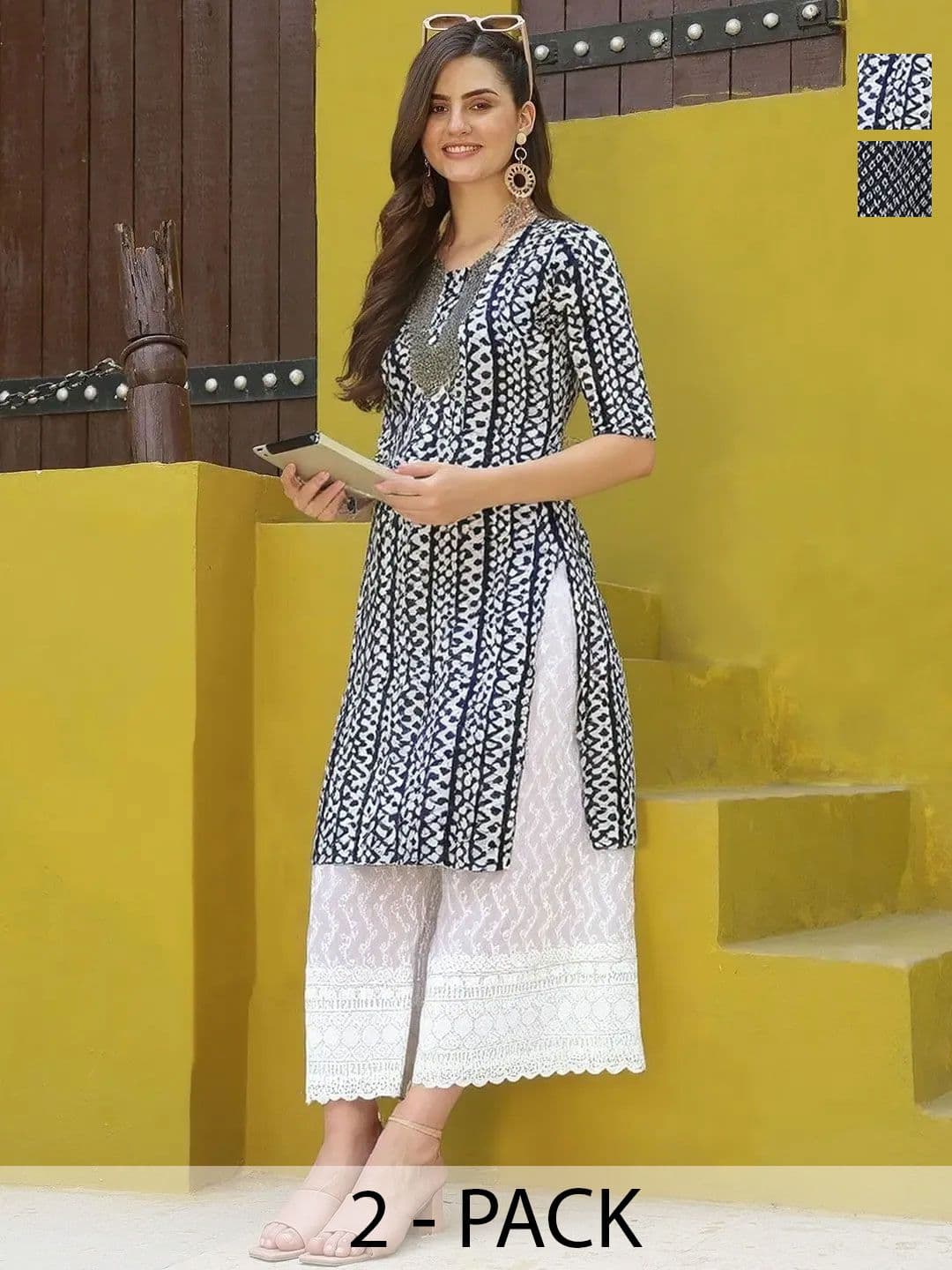 arangya Women Pack Of 2 Ethnic Motifs Printed Indie Prints Crepe Kurta - view 1