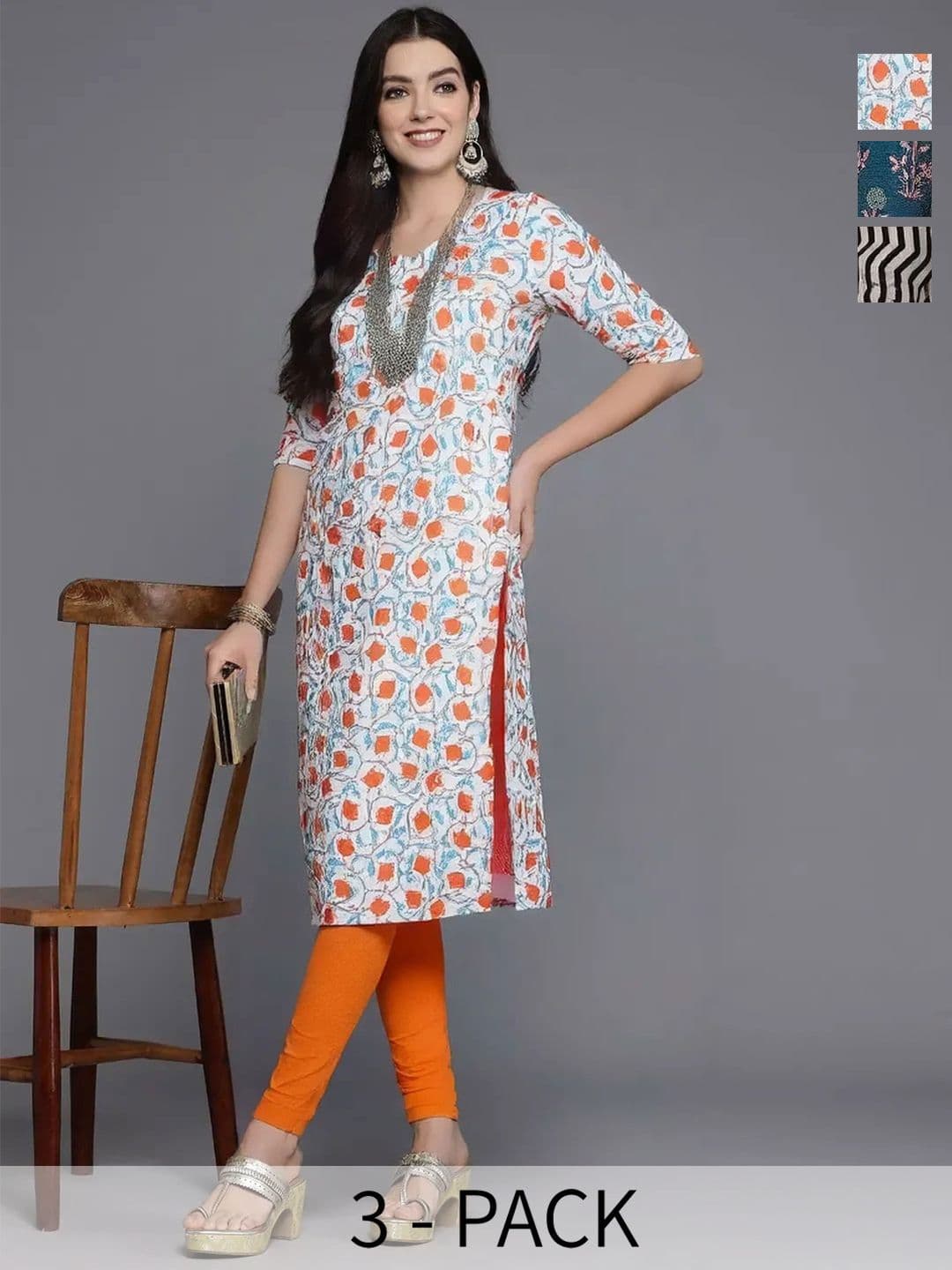 arangya Women Pack Of 3 Geometric Printed Crepe Kurta - view 1