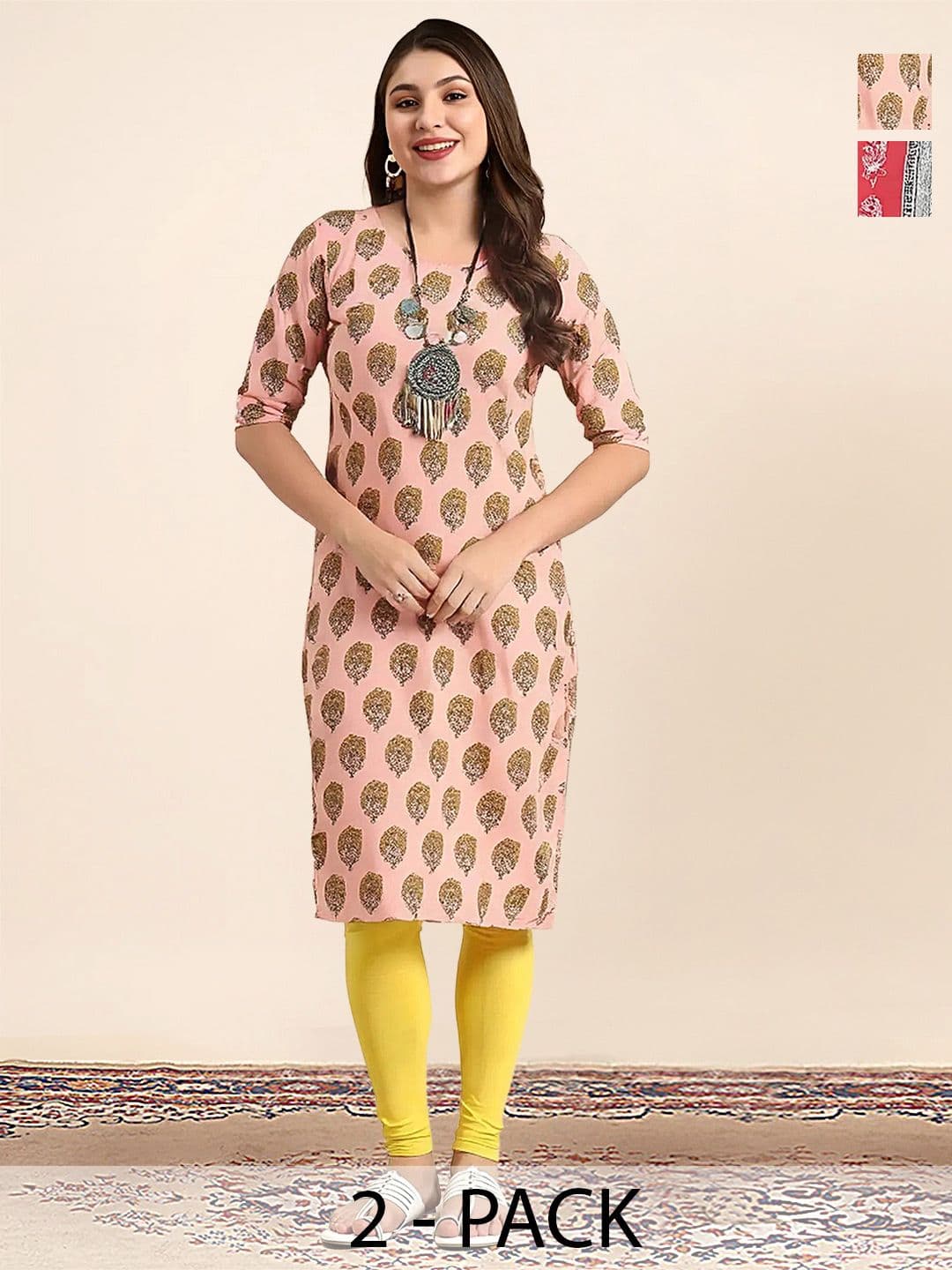 arangya Women Pack Of 2 Ethnic Motifs Printed Indie Prints Crepe Kurta - view 1