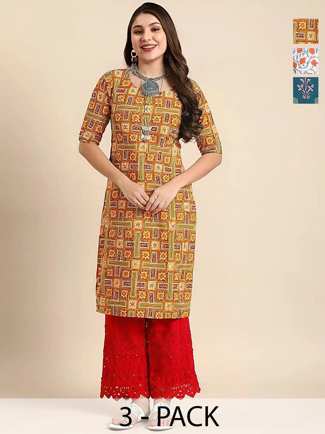 arangya Pack Of 3 Women Floral Printed Indie Florals Crepe Kurta - view 1