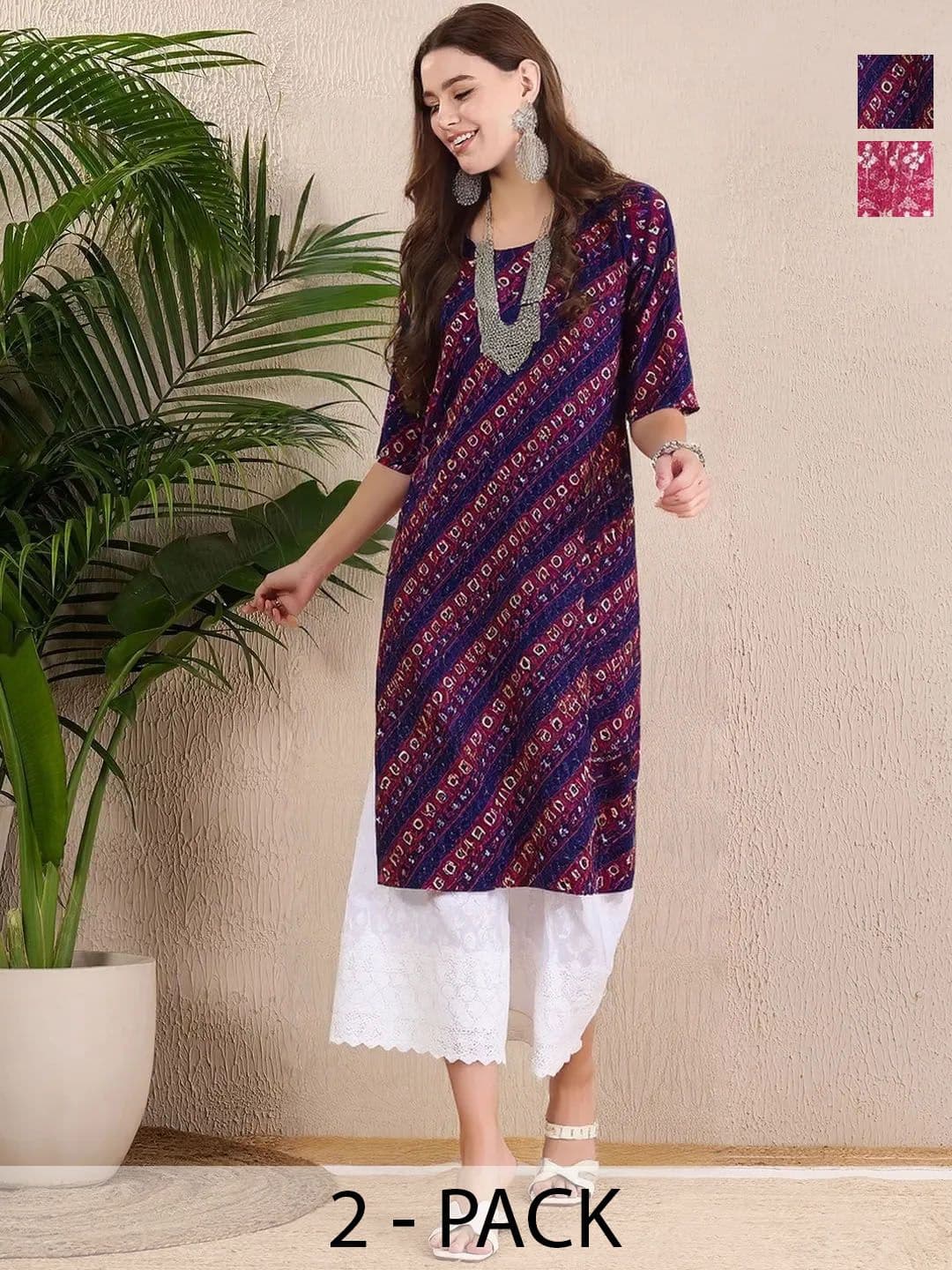 arangya Women Pack Of 2 Ethnic Motifs Printed Indie Prints Crepe Kurta - view 1