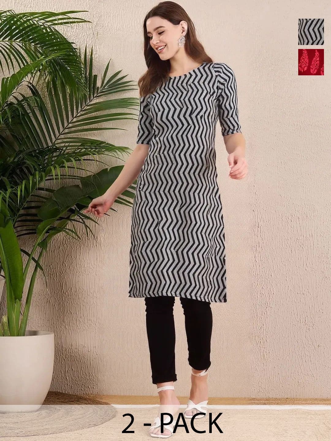 arangya Pack Of 2 Women Chevron Printed Crepe Kurta - view 1