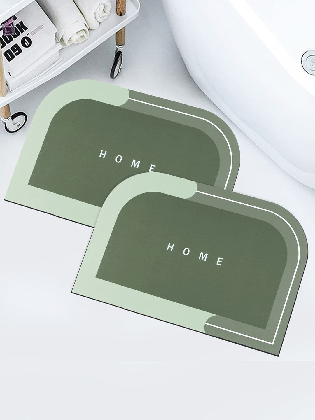 Story@home Pack of 2 Green Solid Anti-Skid Quick Dry Bath & Kitchen Mats - view 1