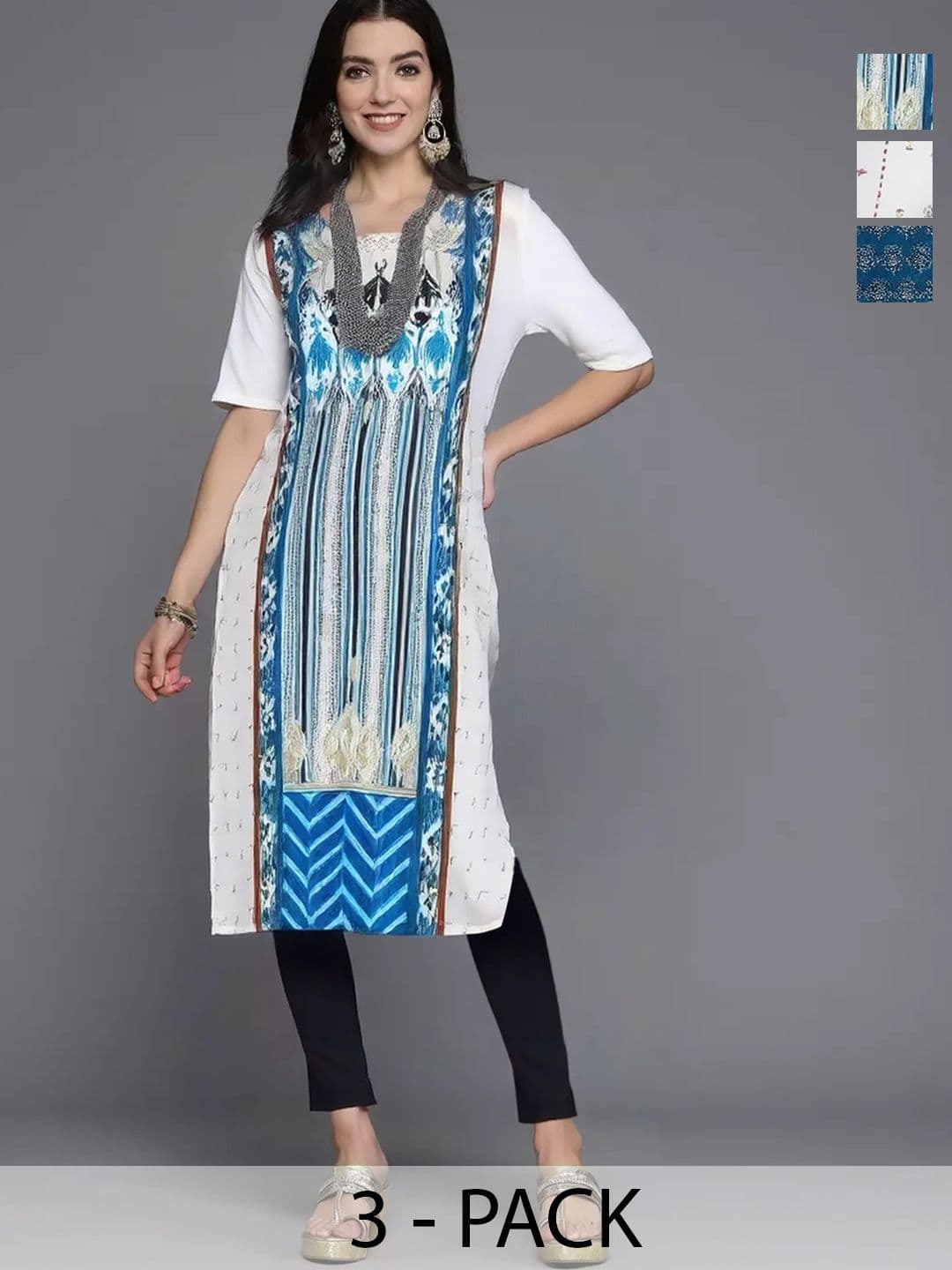 arangya Women Pack of 3 Geometric Printed Indie Prints Crepe Kurta - view 1