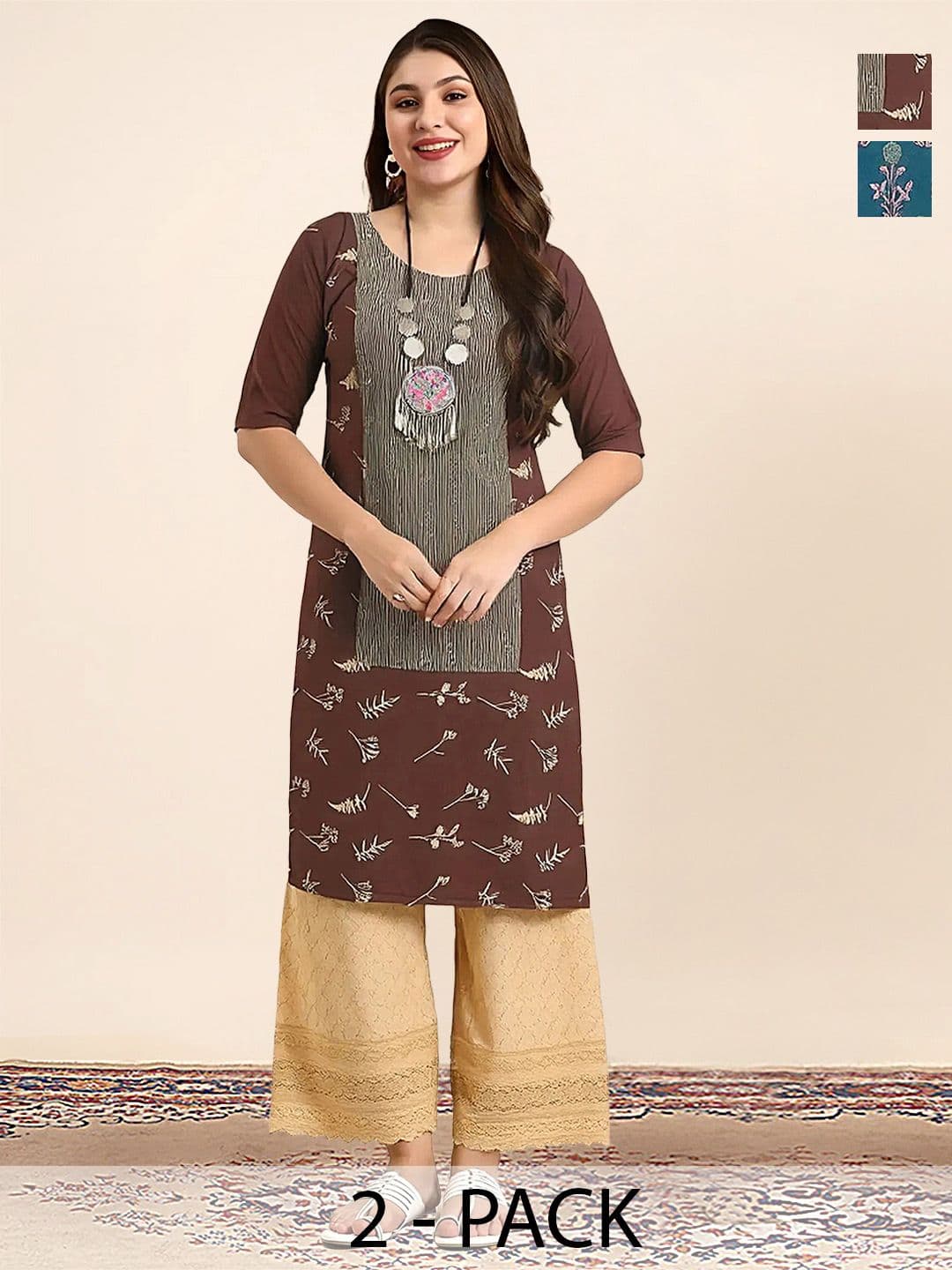 arangya Women Floral Printed Indie Florals Crepe Kurta - view 1