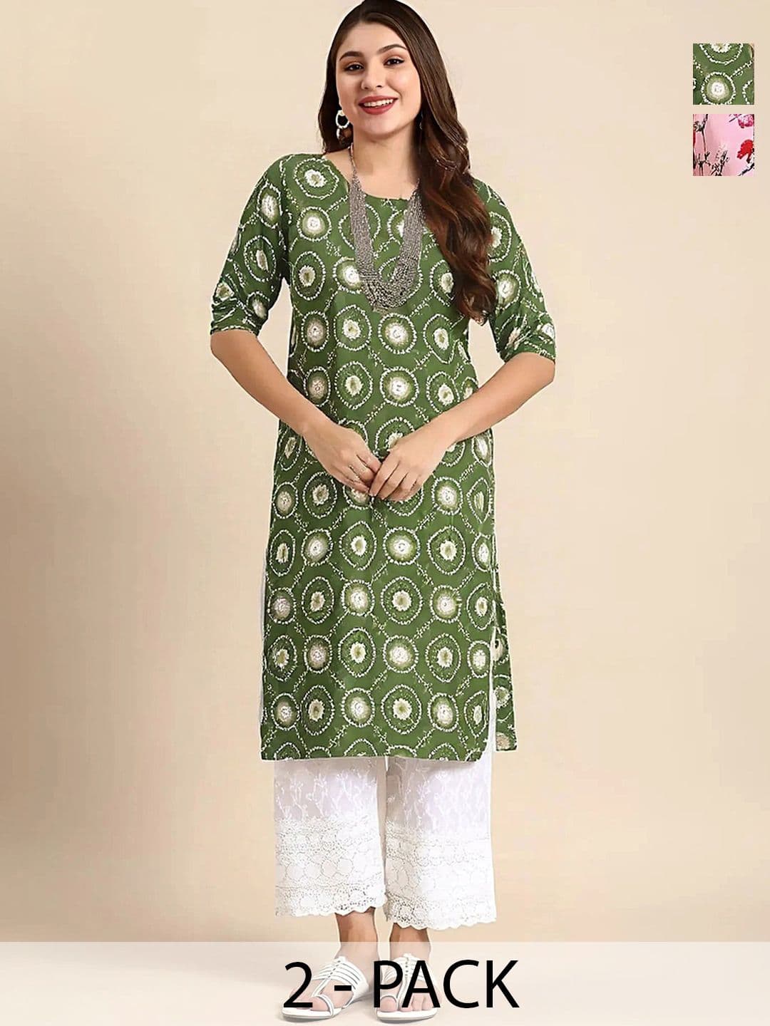 arangya Women Pack Of 2 Ethnic Motifs Printed Indie Prints Crepe Kurta - view 1