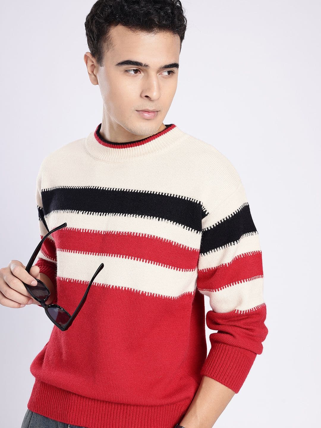 glitchez Colourblocked Striped Knitted Sweater - view 1