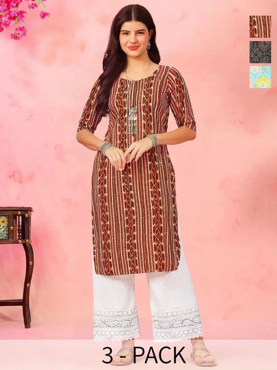 arangya Women Pack of 3 Printed Indie Prints Crepe Kurta - view 1