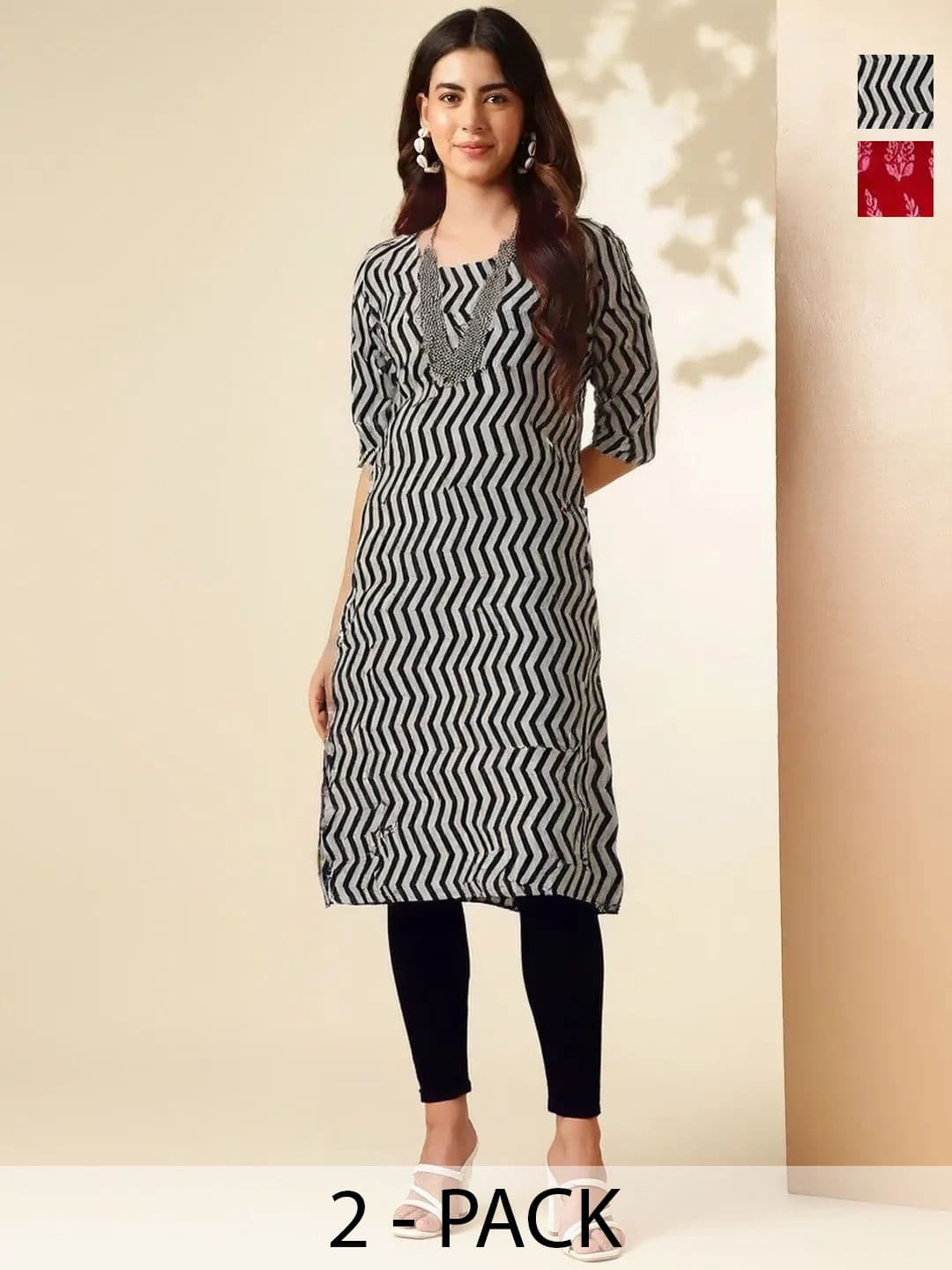 arangya Women Pack Of 2 Ethnic Motifs Printed Indie Prints Crepe Kurta - view 1