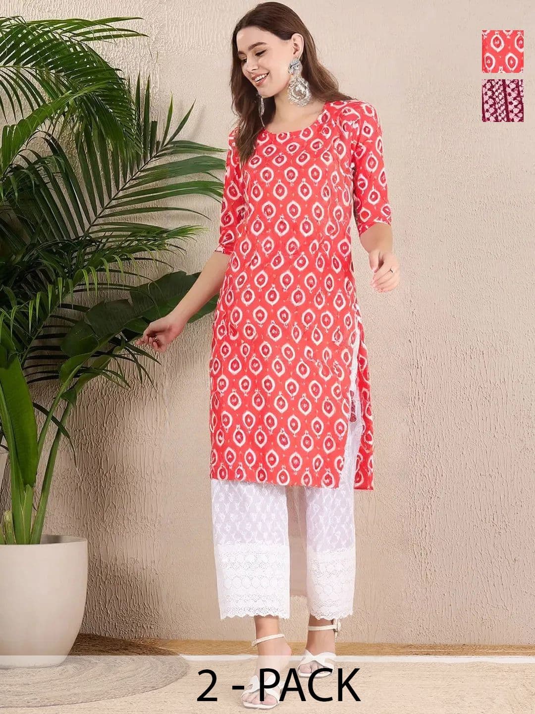 arangya Pack Of 2 Women Geometric Printed Crepe Kurta - view 1