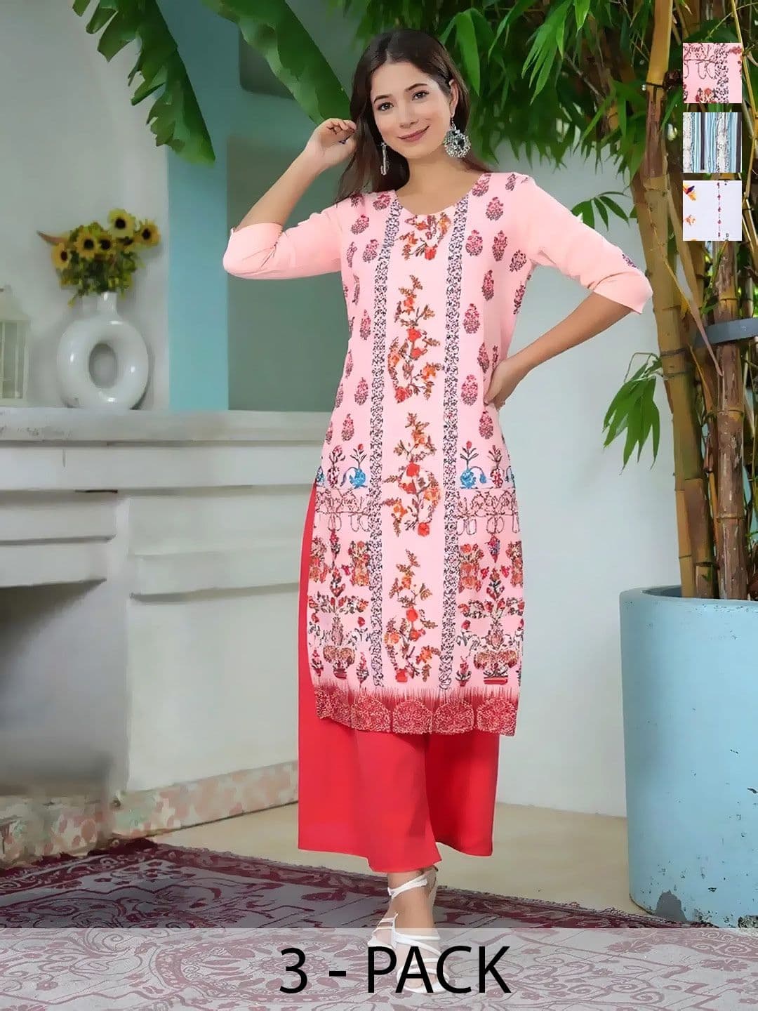 arangya Pack Of 3 Women Floral Printed Indie Prints Crepe Kurta - view 1