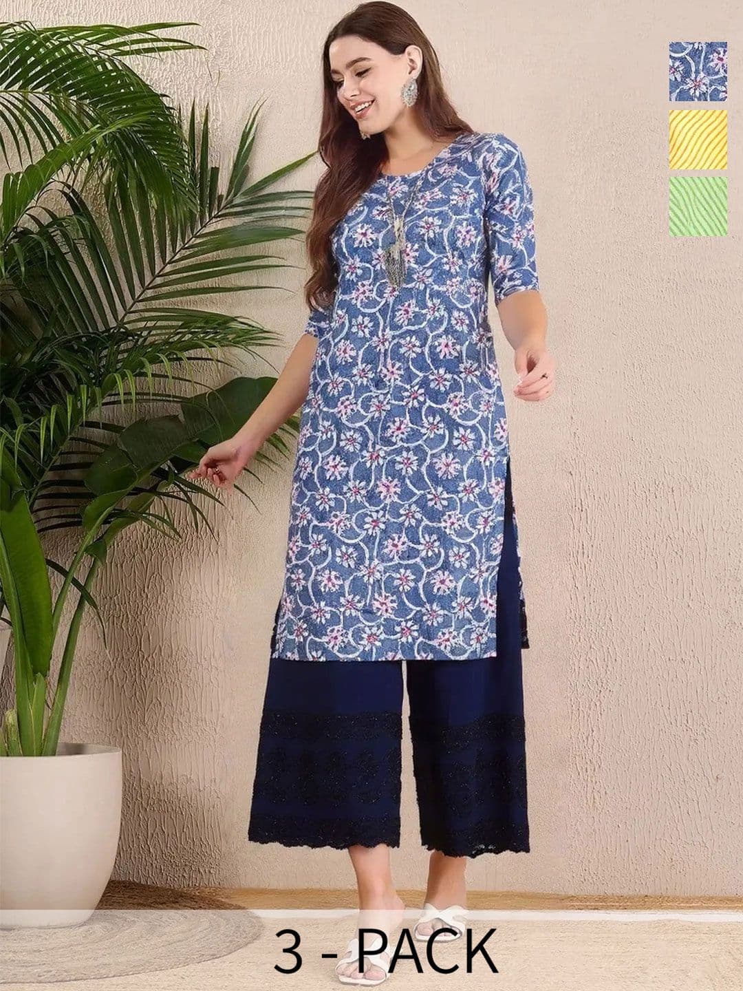 arangya Women Pack Of 3 Printed Crepe Kurta - view 1