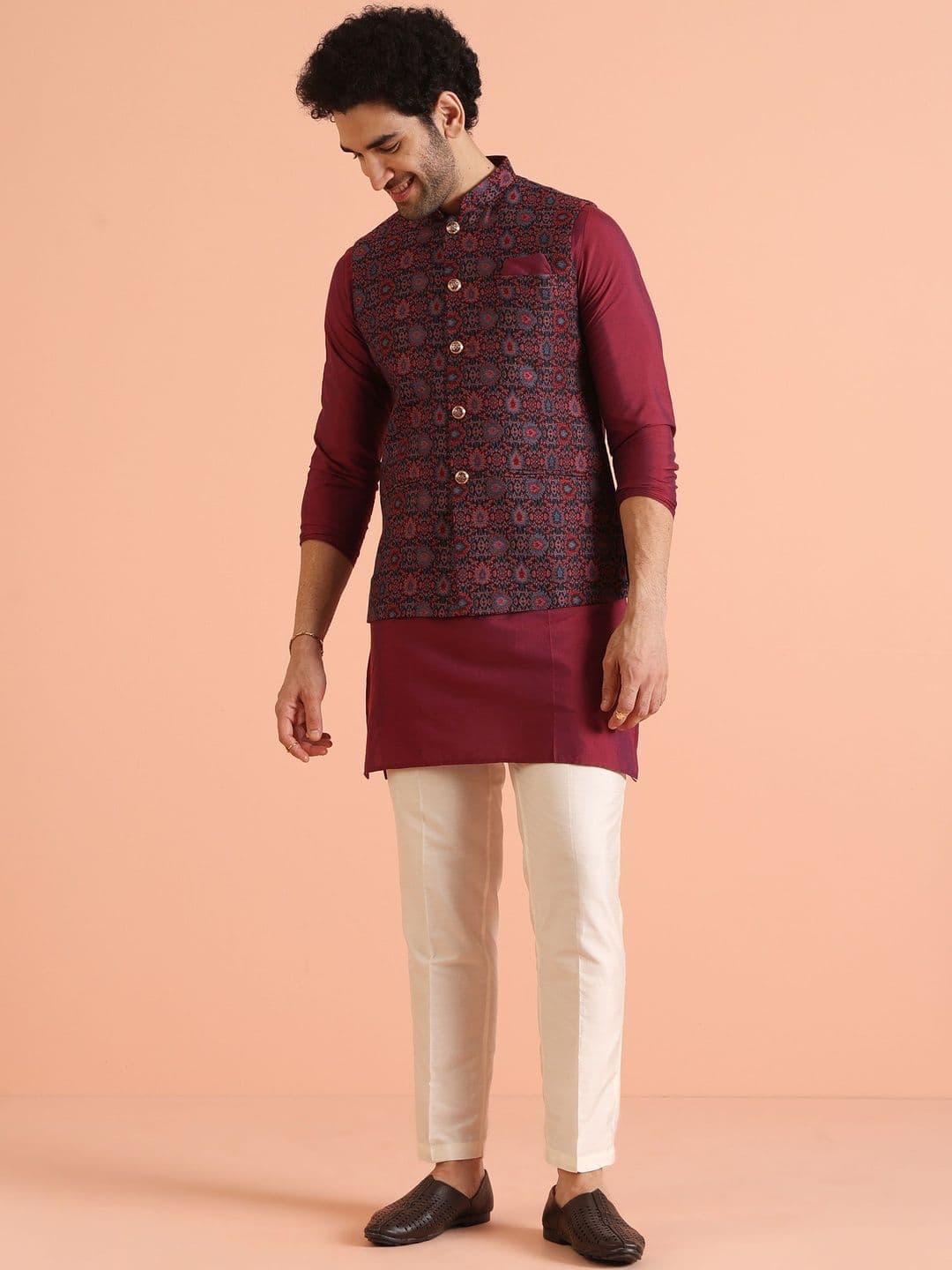 KISAH Plus Size Men Woven Design Jacket - view 1