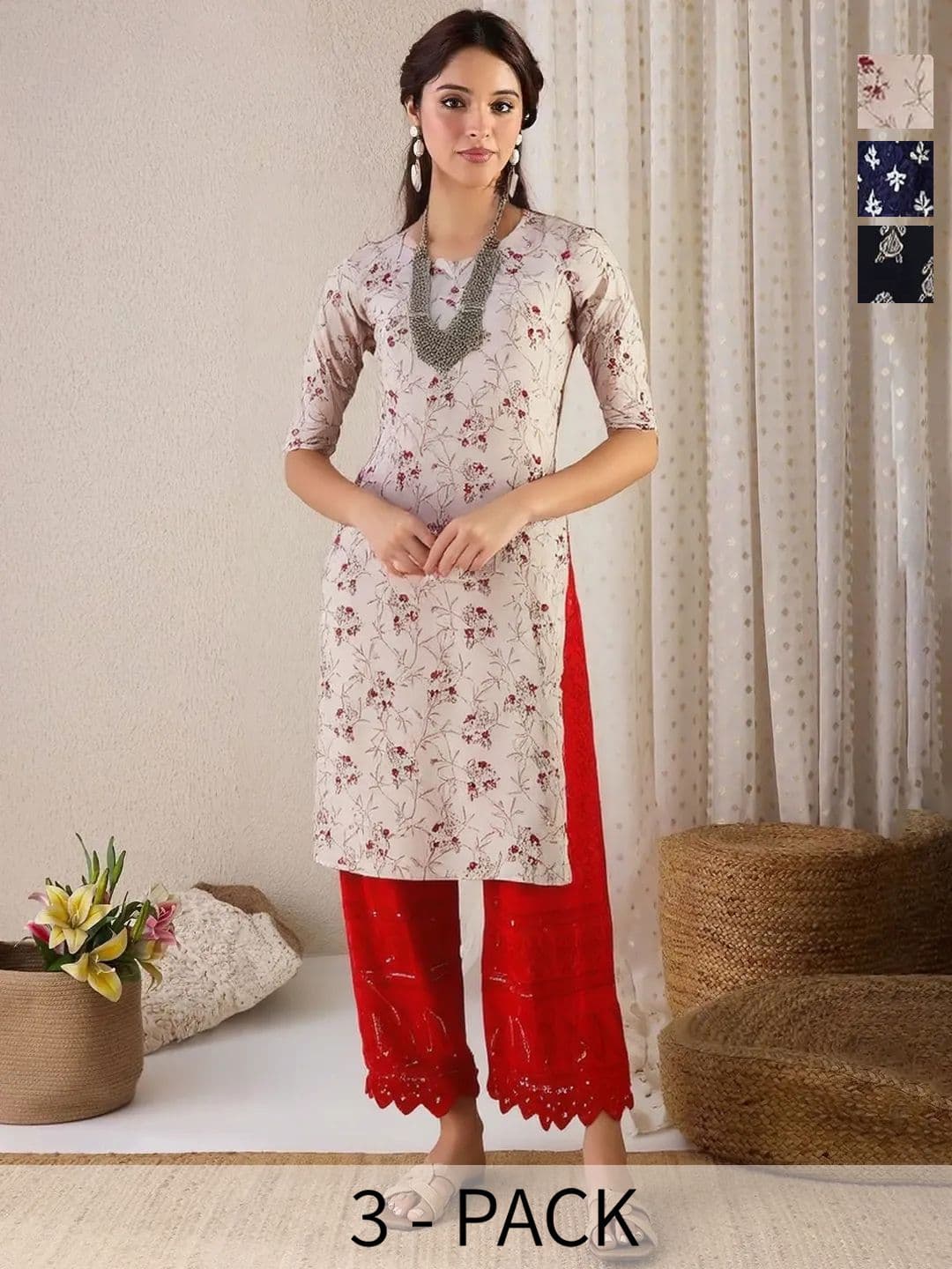 arangya Pack Of 3 Women Floral Printed Indie Florals Crepe Kurta - view 1