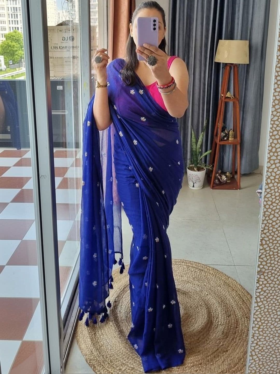 ACHOL Floral Embroidered Pure Cotton Saree - view 1