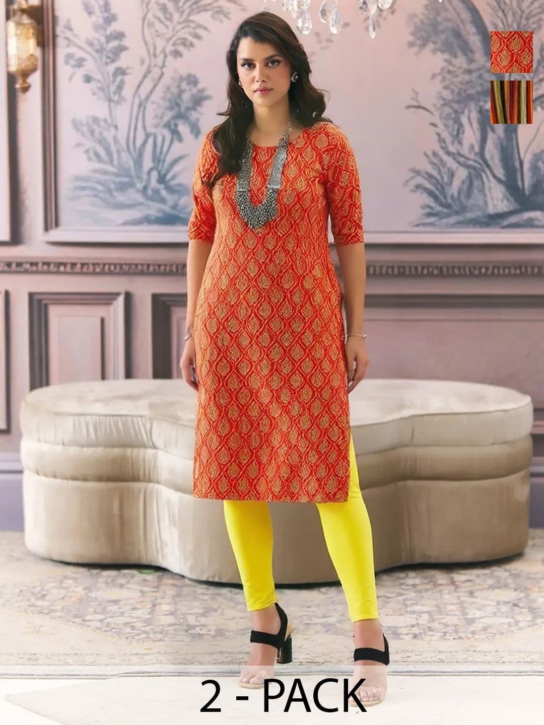 arangya Pack Of 2 Women Ethnic Motifs Printed Indie Prints Crepe Kurta - view 1
