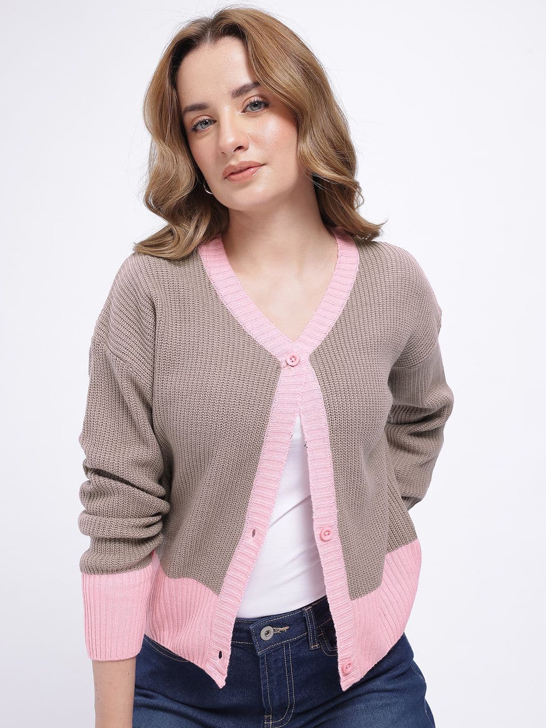glitchez Ribbed Drop-Shoulder Contrast Trims Oversized Cardigan - view 1