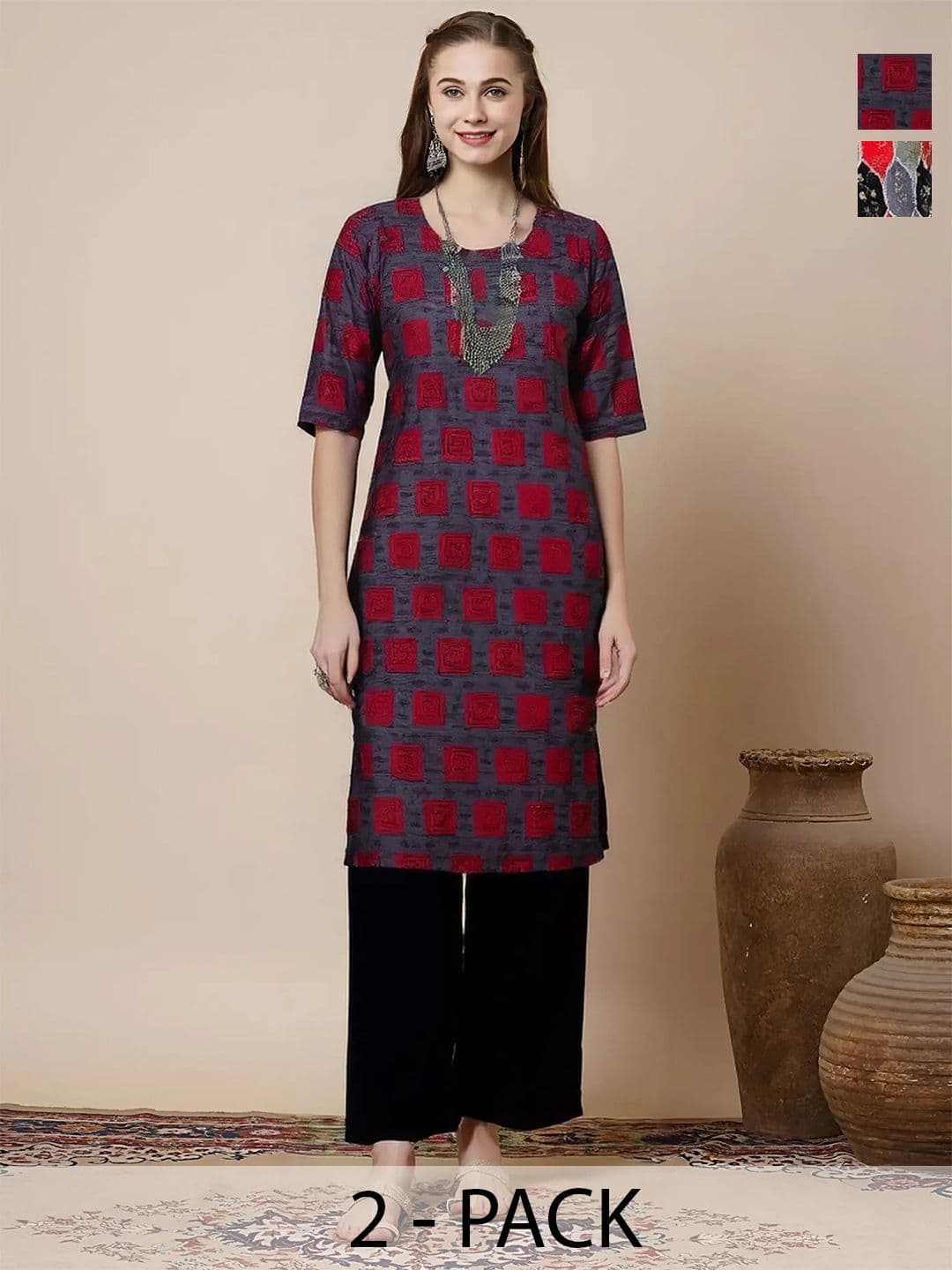 arangya Women Pack Of 2 Geometric Printed Crepe Kurta - view 1