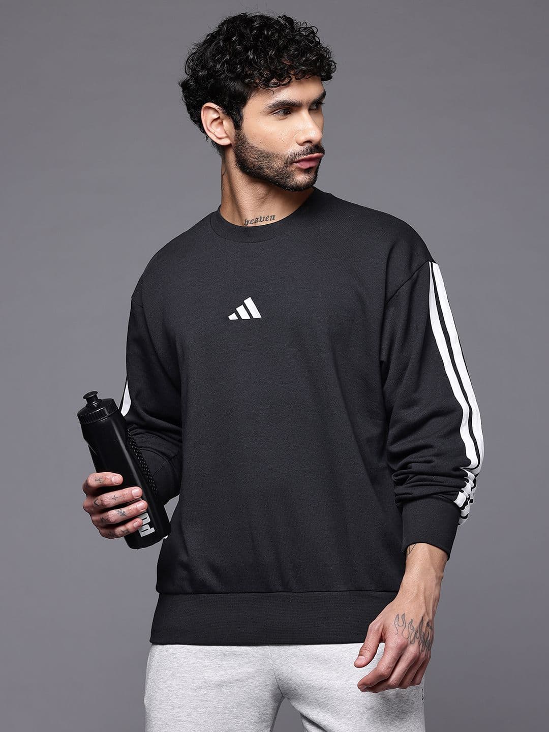 ADIDAS Brand Logo Printed Training Pullover with Side Stripes - view 1