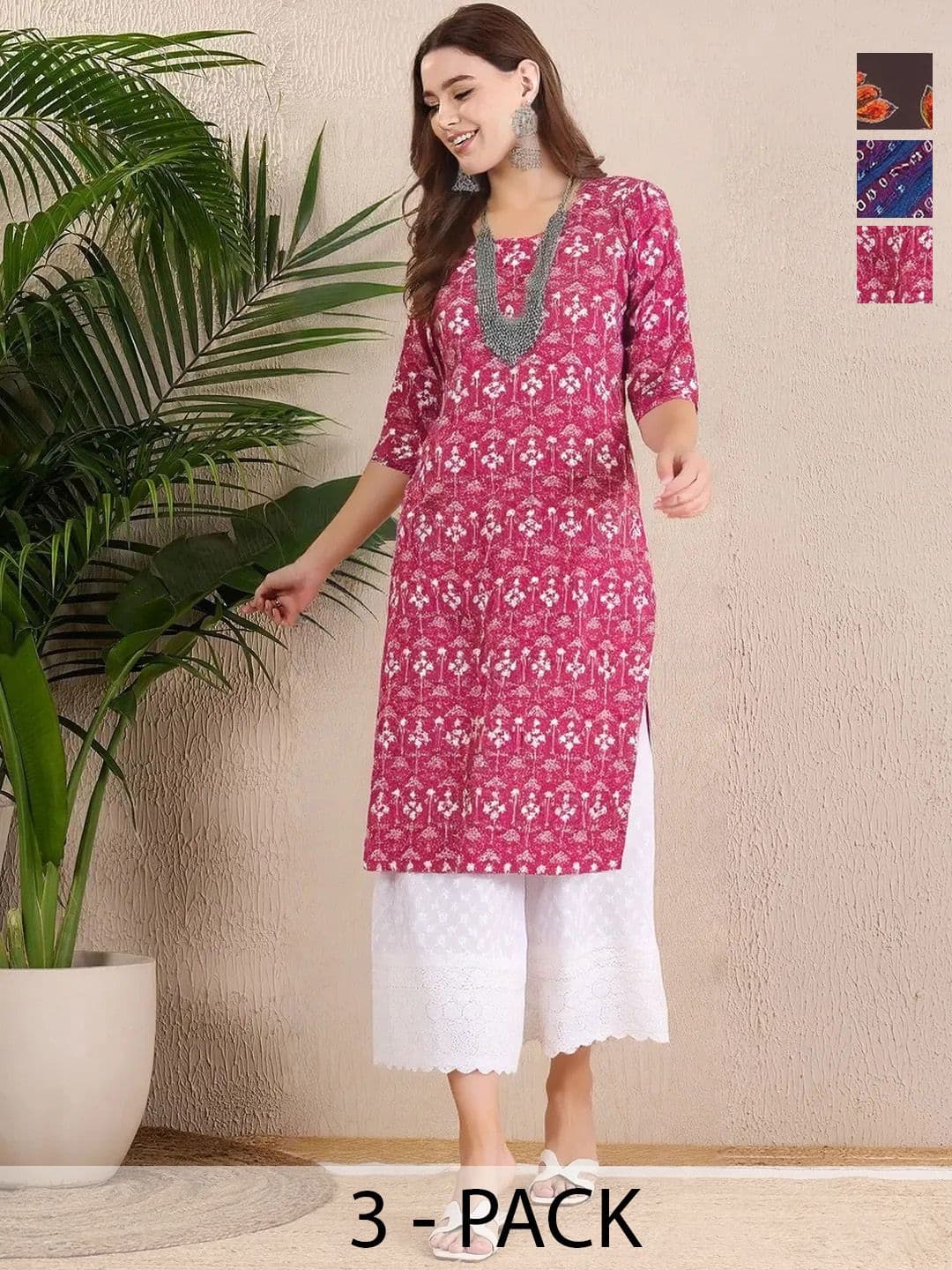 arangya Women Pack of 3 Ethnic Motifs Printed Indie Prints Crepe Kurta - view 1
