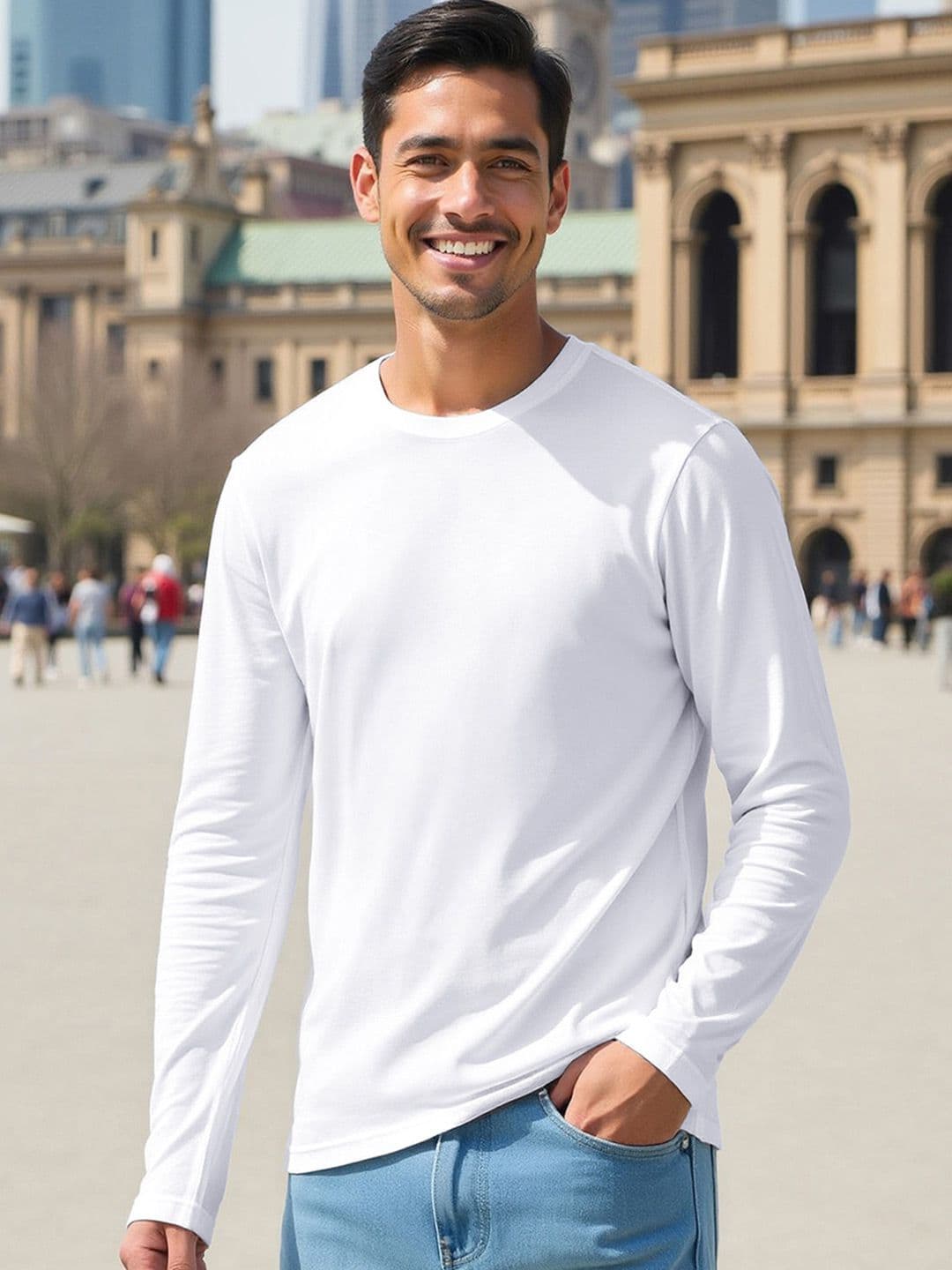 Bewakoof Men White Solid Round Neck Pure Cotton T-shirt - view 1