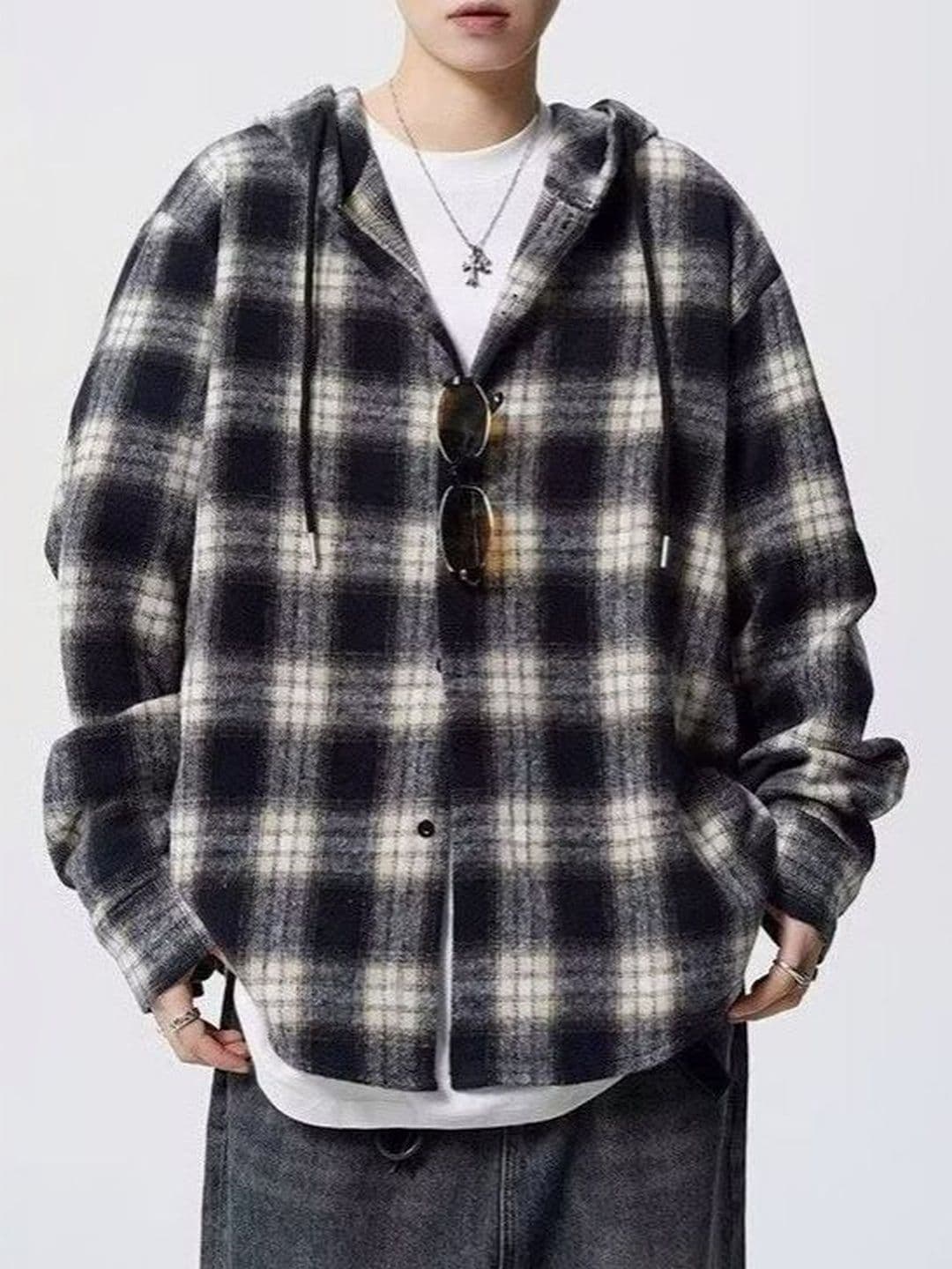 StyleCast x Revolte Men Checked Regular Fit Hooded Jacket - view 1
