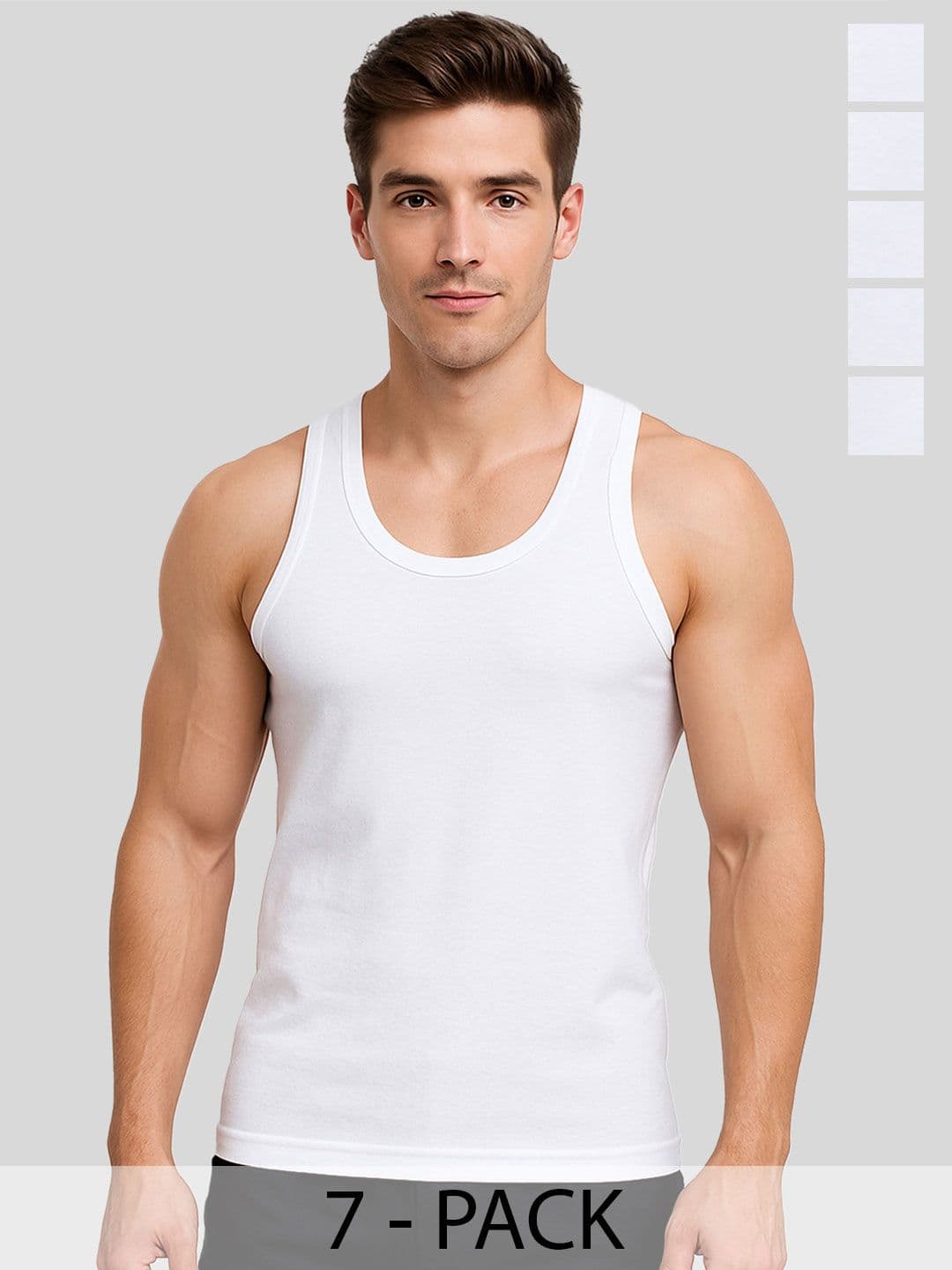Amul Comfy Men's Cotton White Solid Sleeveless Vest Pack of 7 - view 1