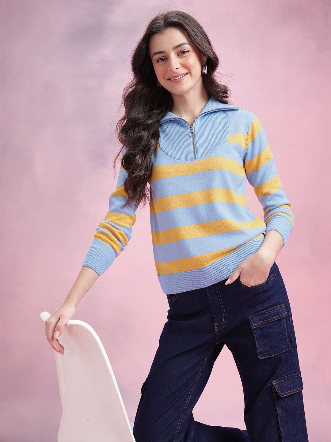 DressBerry Striped Half Zipper Pullover - view 1