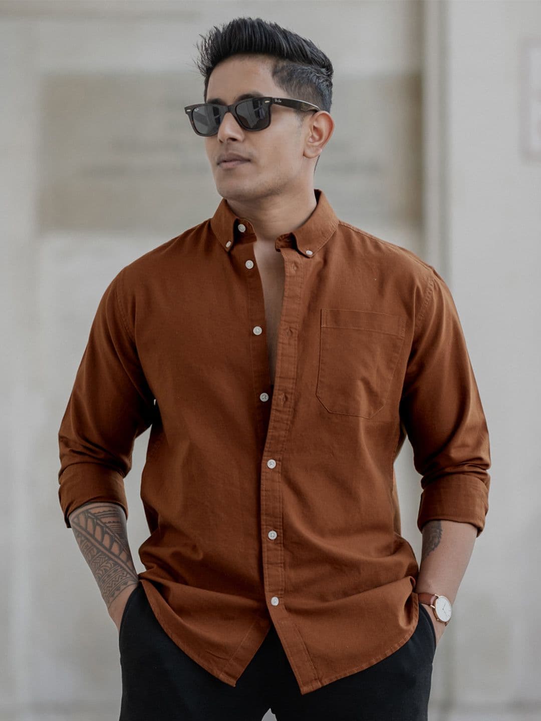 Powerlook Men Button-Down Collar Solid Cotton Casual Shirt - view 1