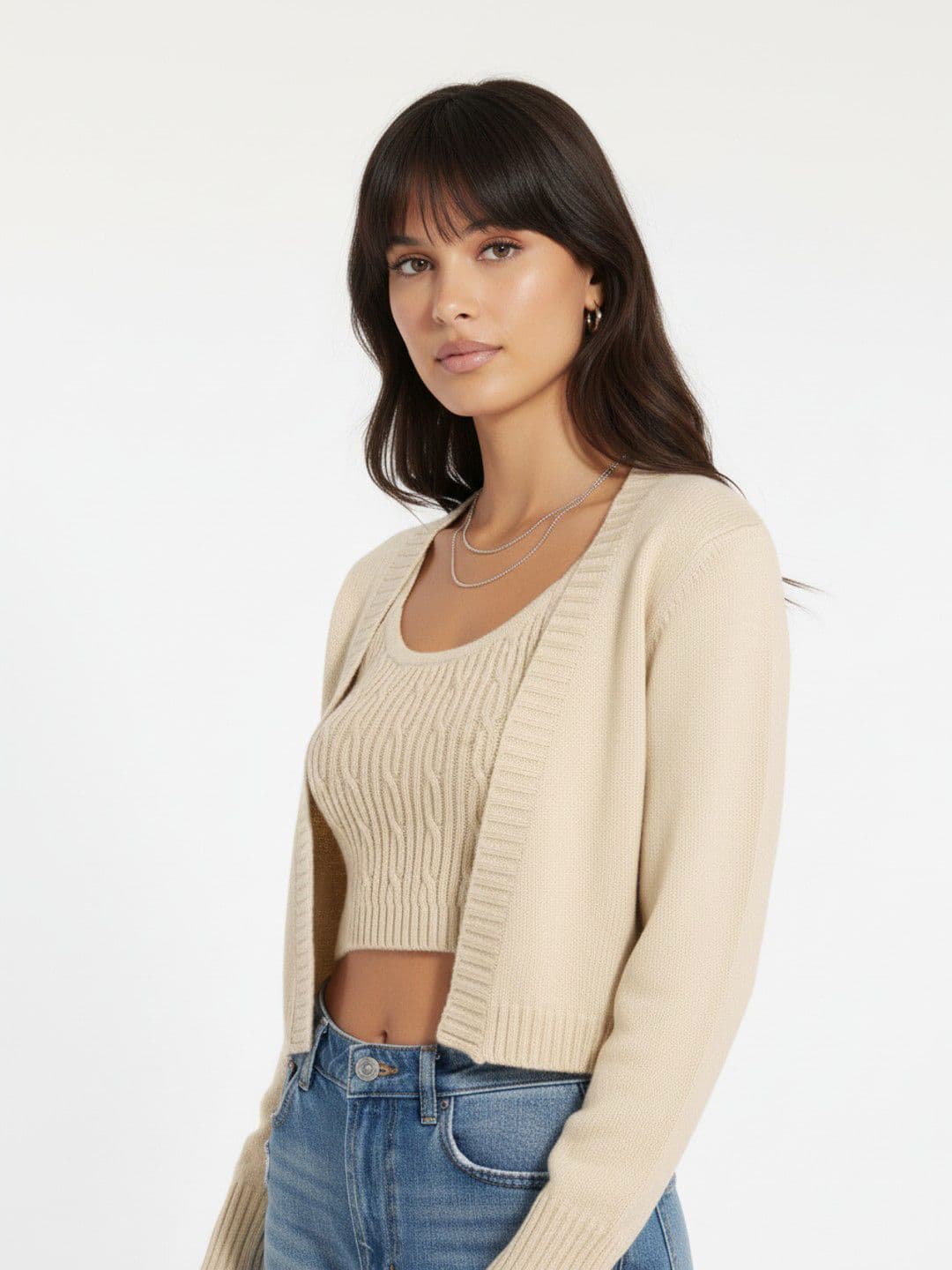 glitchez Women Cable Knit Crop Cardigan - view 1