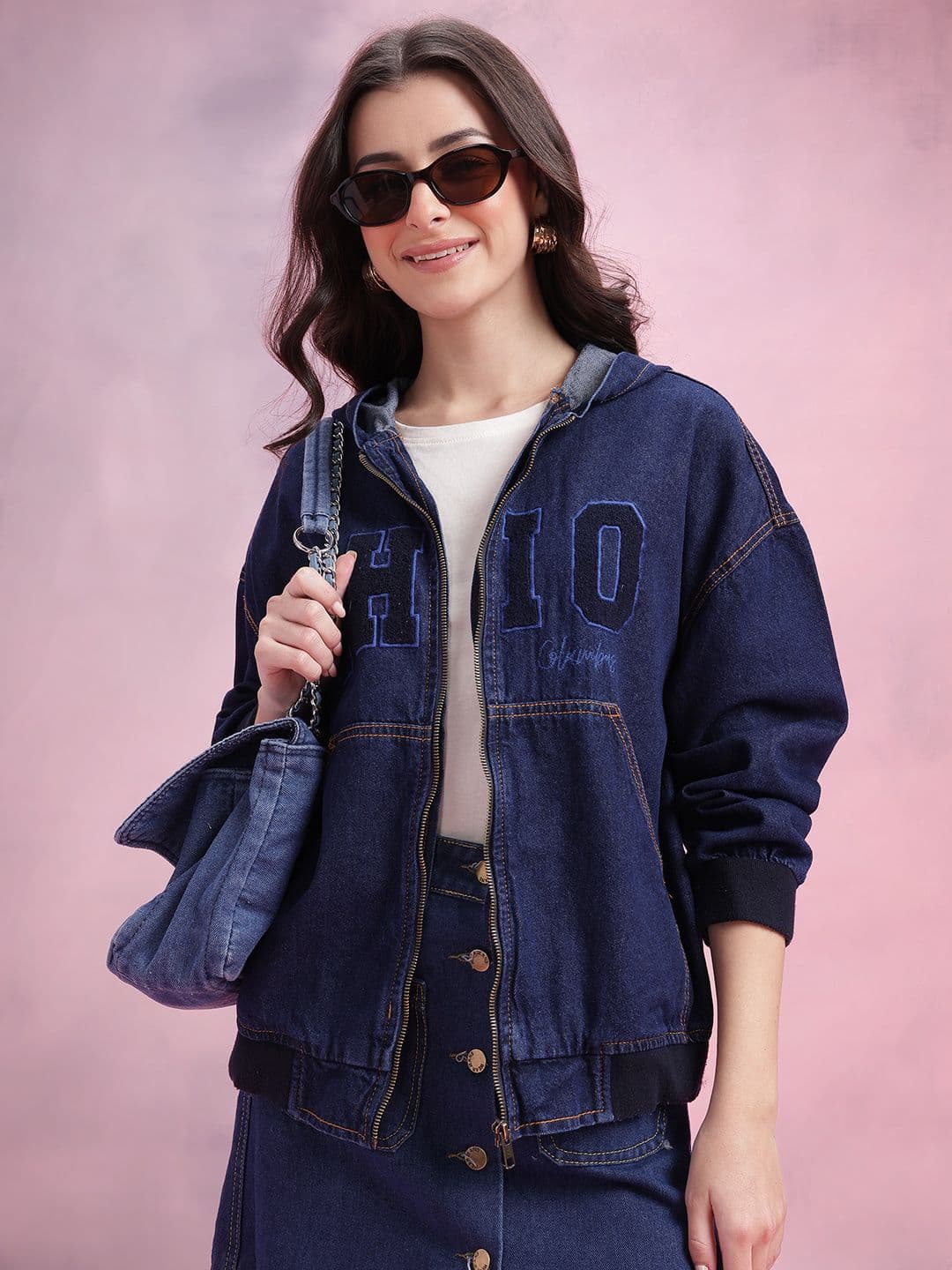 DressBerry Hooded Typography Applique Detail Bomber Jacket - view 1