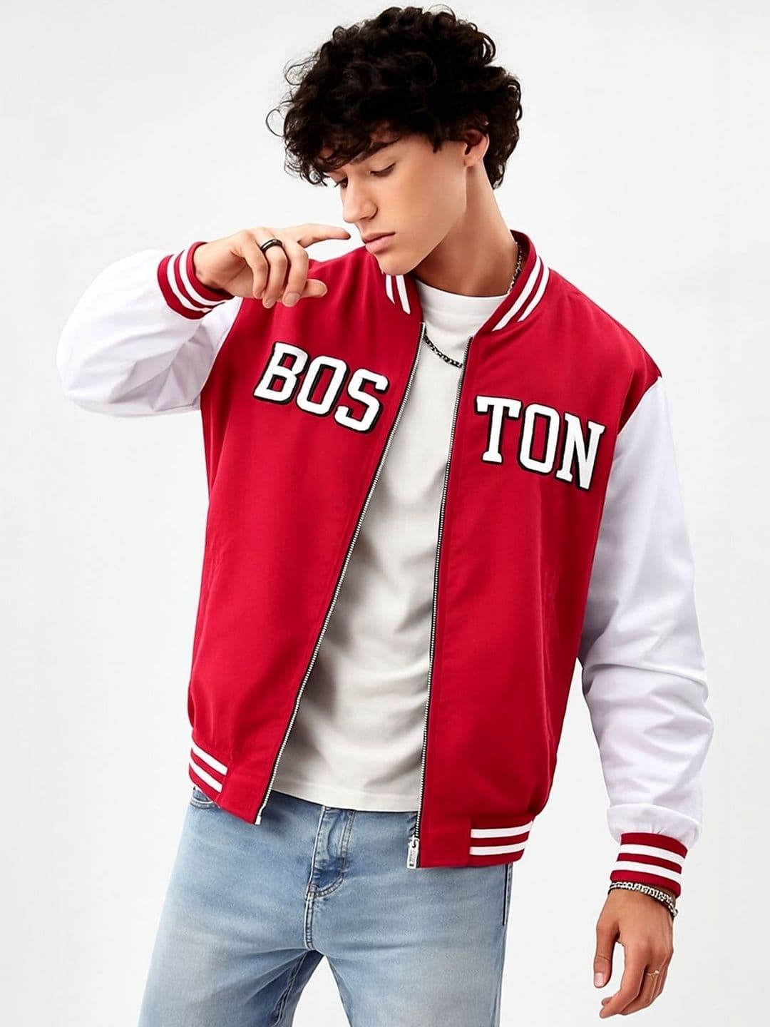 BAESD Men Typography Colourblocked Varsity Jacket - view 1