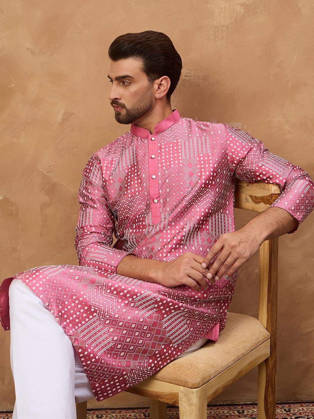 House of Pataudi Printed Mandarin Collar Straight Kurta - view 1