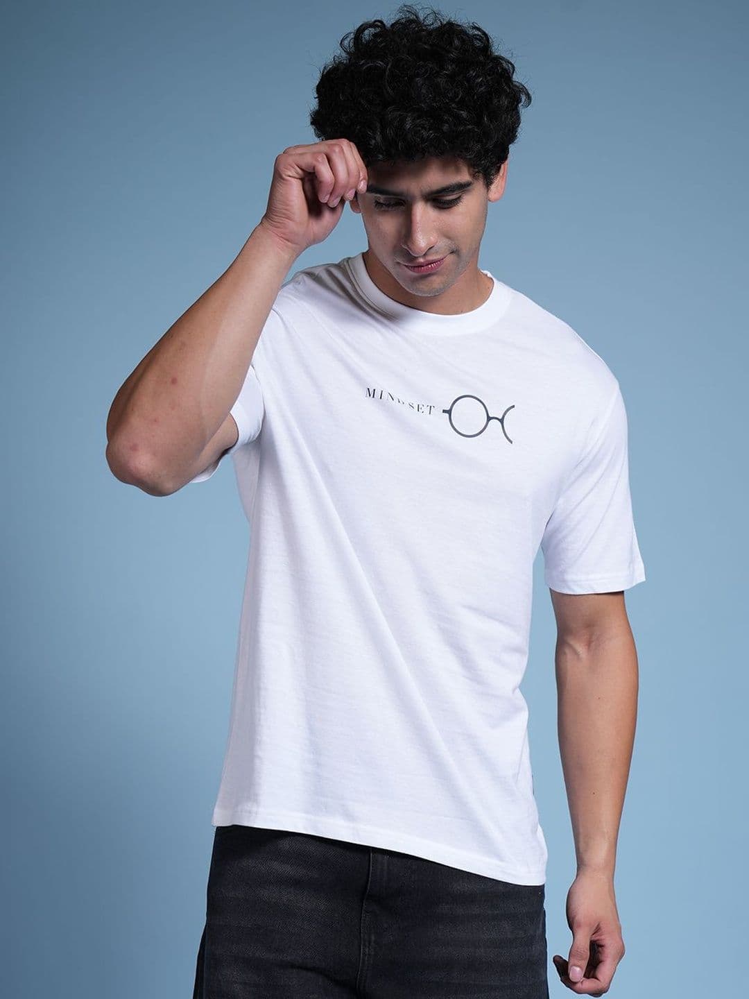 Glitchez Men Typography Printed Round Neck Drop Shoulder Pure Cotton Relaxed Fit T-shirt - view 1