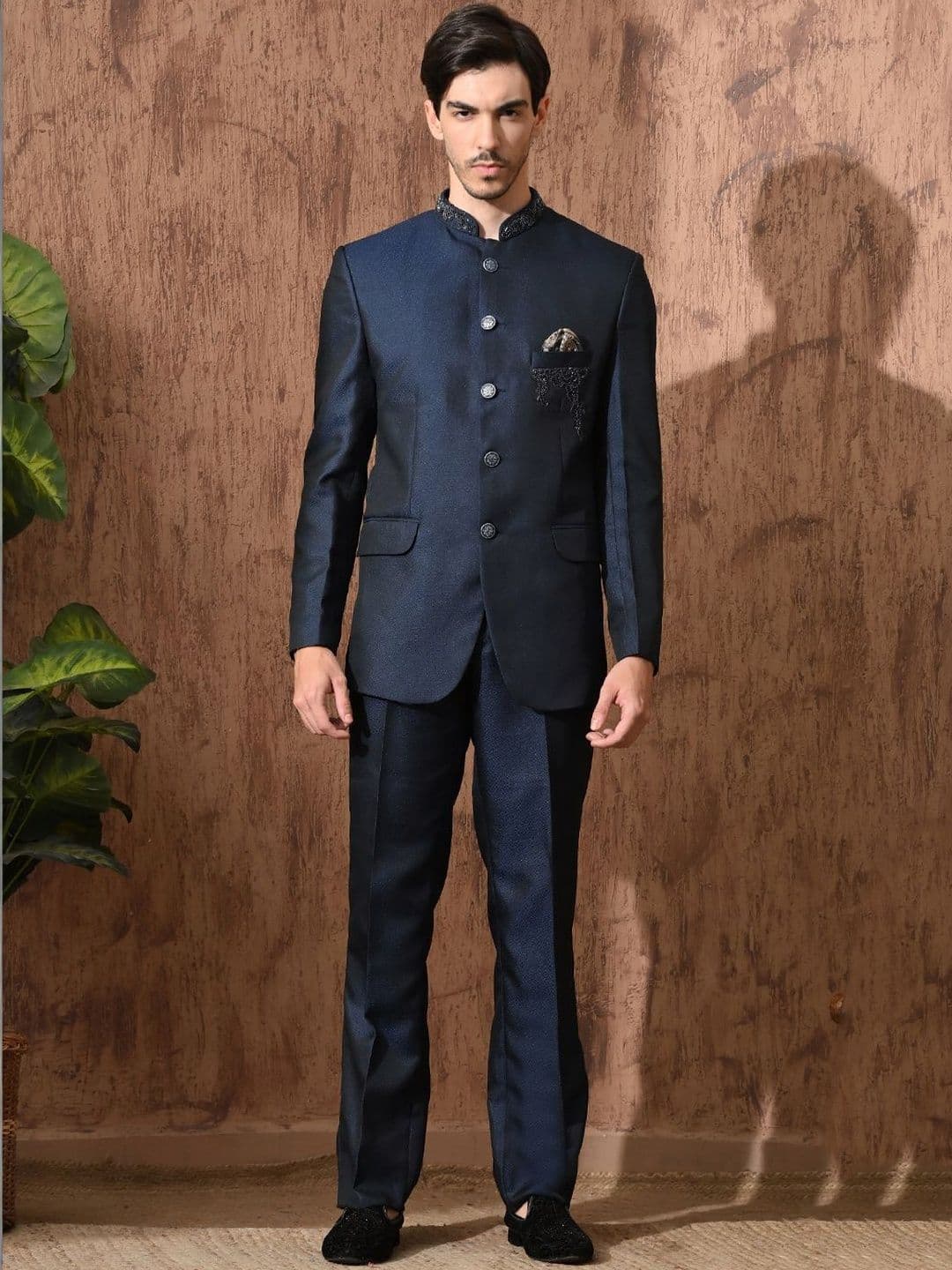 Aesthelia Chest Embroidered Mandarin Collar Neck Two-Piece Suit - view 1