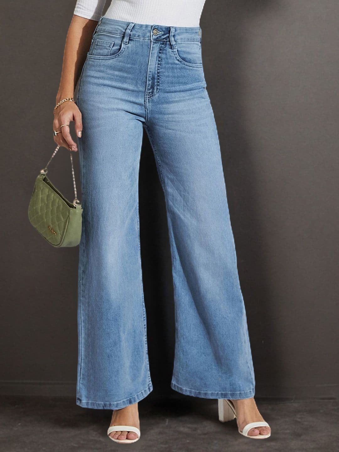 Aadvi Fashion Women Smart Wide Leg High-Rise Clean Look Heavy Fade Stretchable Jeans - view 1