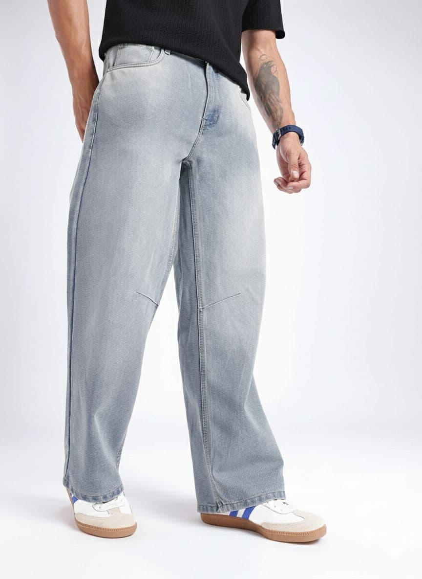 glitchez Men Wide Leg Light Fade Jeans - view 1