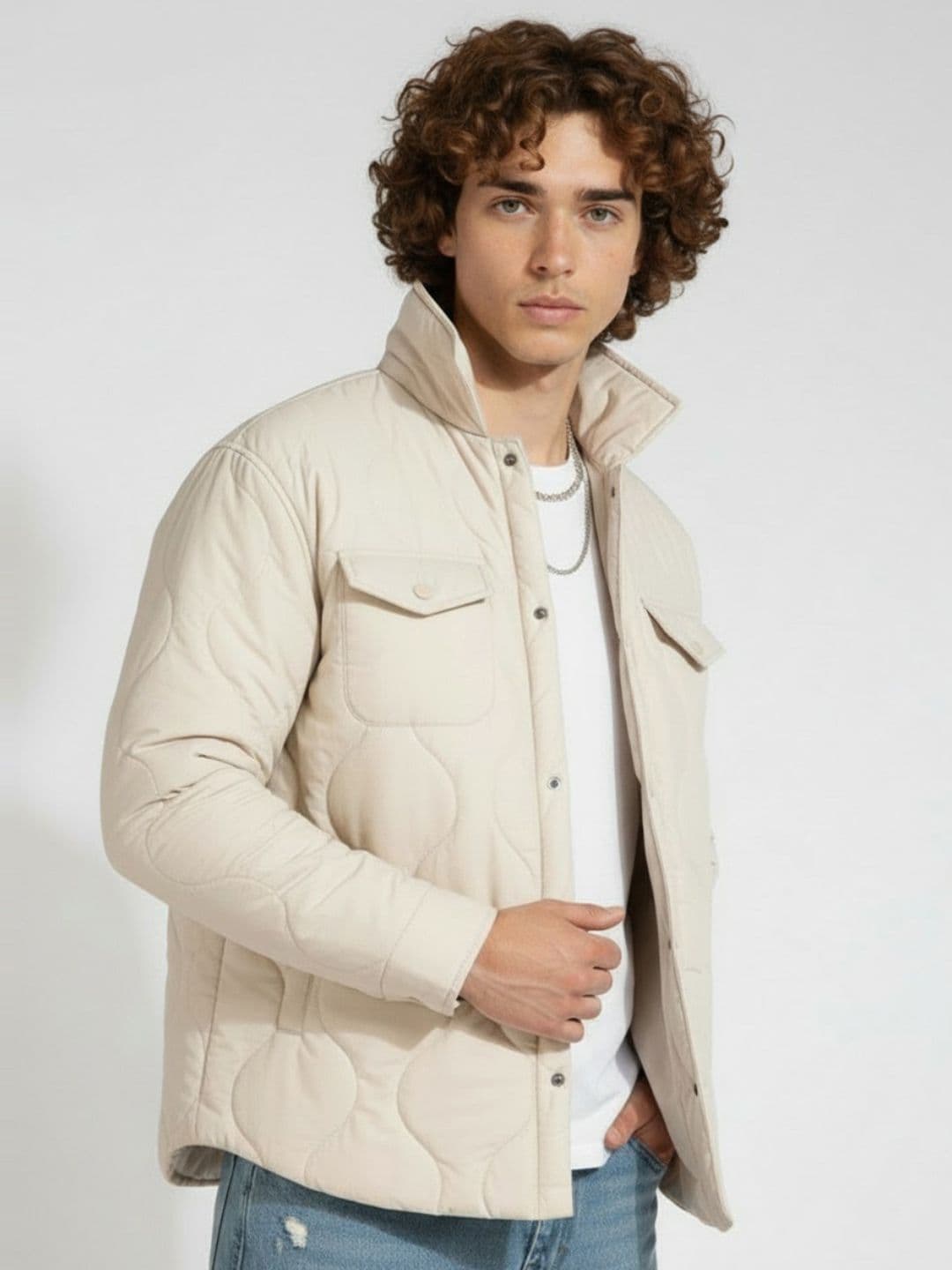 glitchez Mock Collar Relaxed Fit Puffer Jacket - view 1