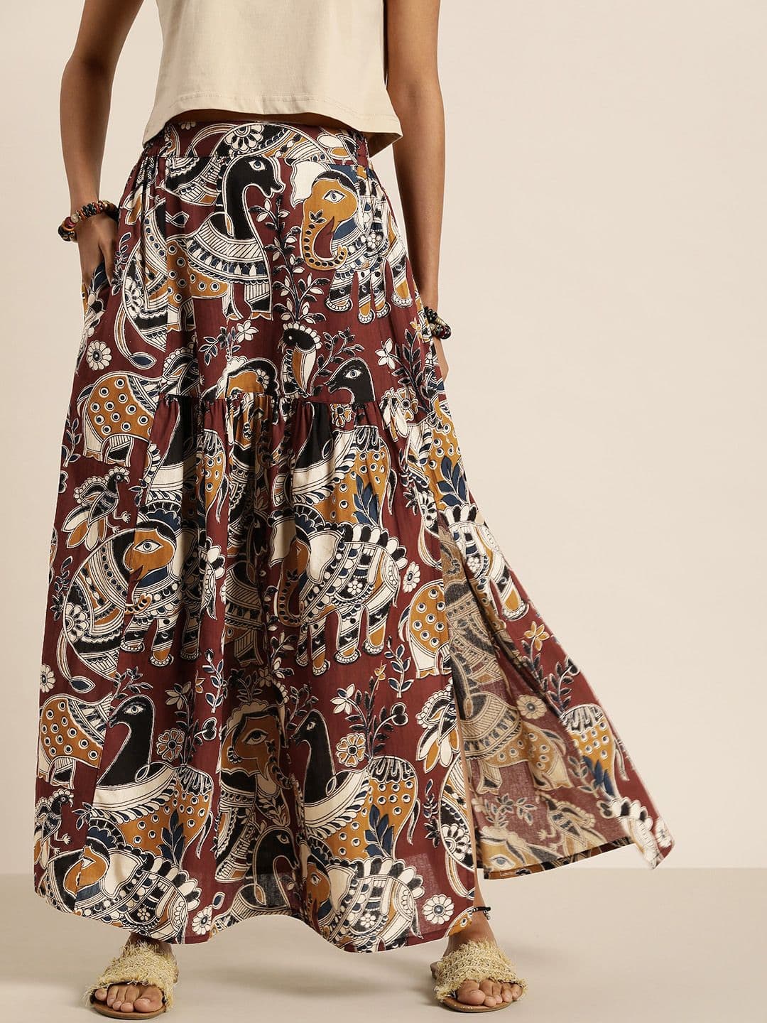 Taavi Ethnic Print Pure Cotton A-Line Maxi Skirt - view 1
