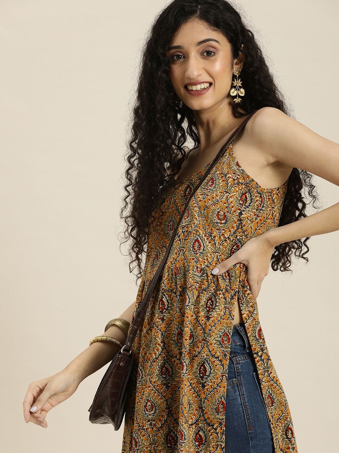 Taavi X fwd Women Multicoloured Kalamkari Printed Pure Cotton Shoulder Strap Sustainable Kurta - view 1