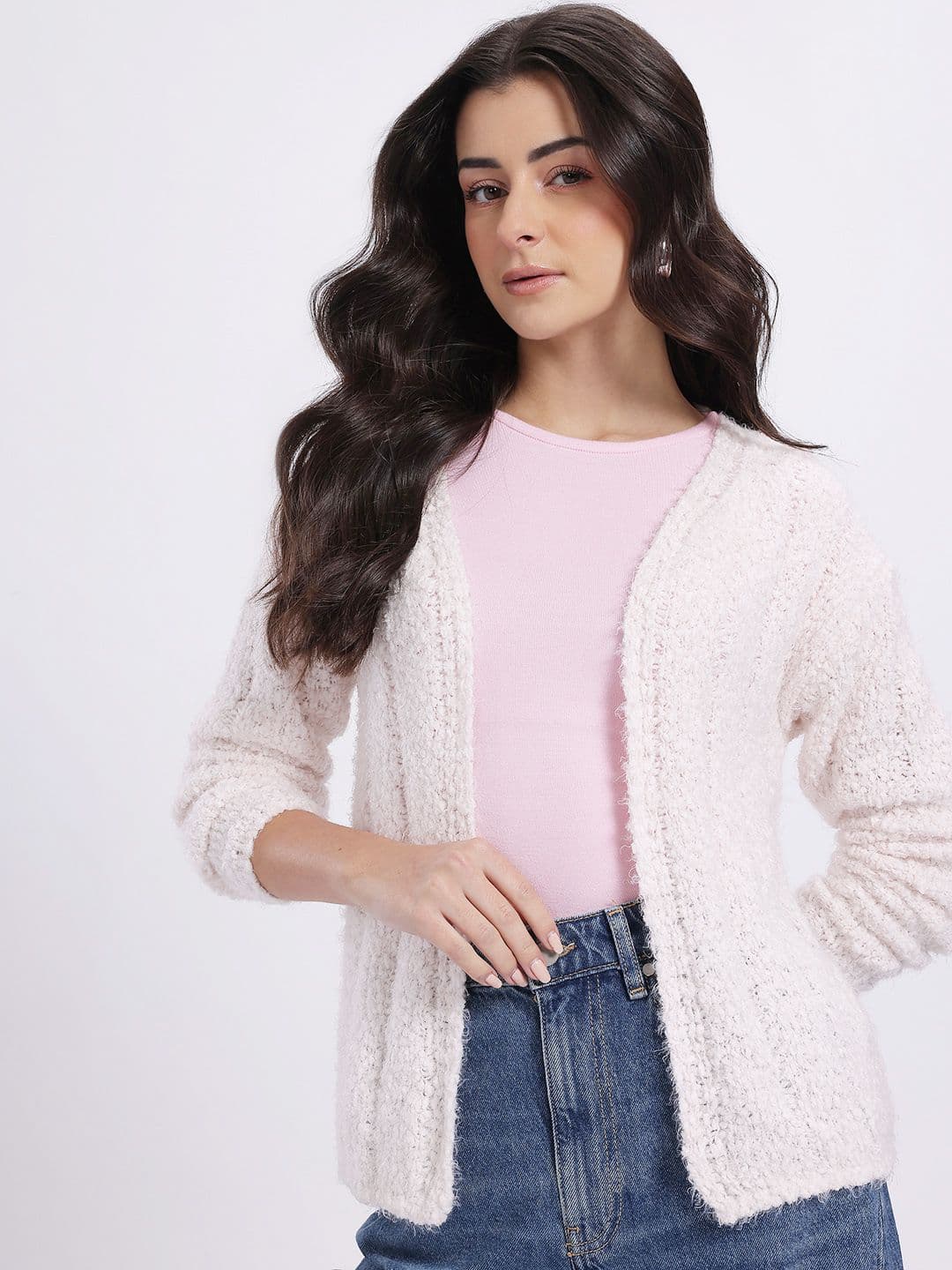 glitchez V-Neck Cardigan with Fuzzy Detail - view 1