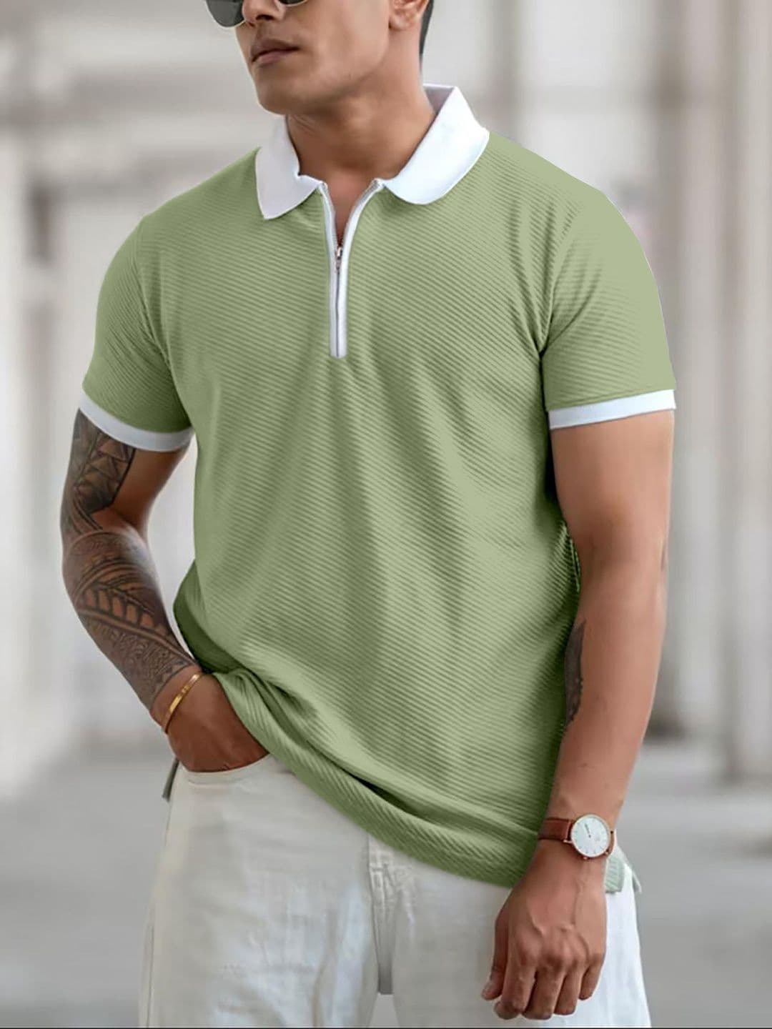 COMBRAIDED Men Polo Collar Polyester PU Coated T-shirt - view 1