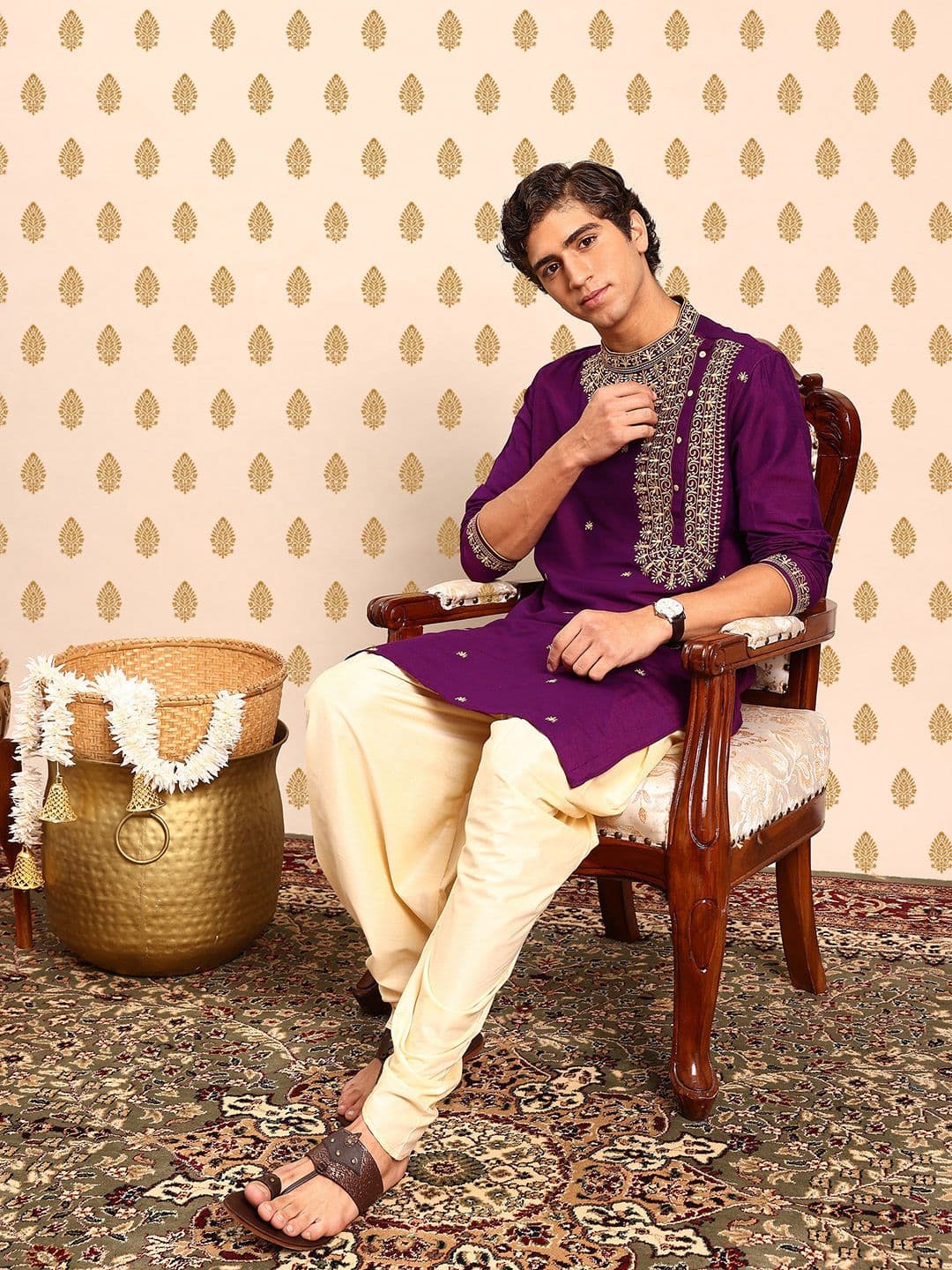 SOURAGYA Band Collar Embroidered Kurta - view 1