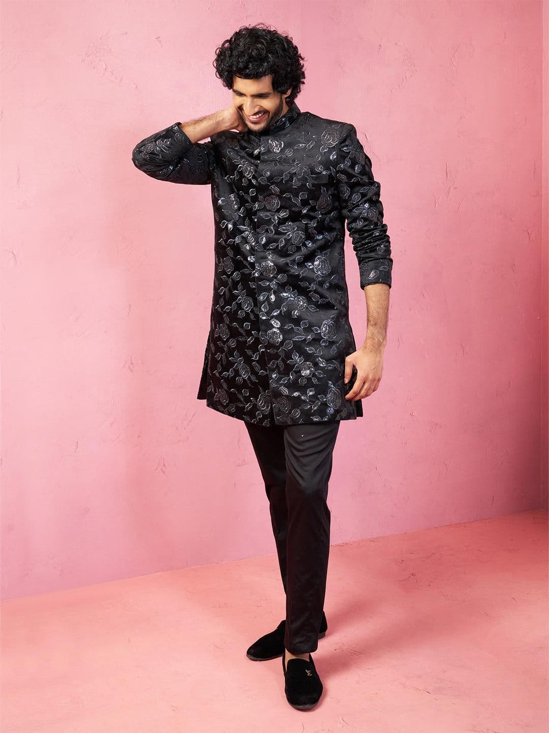 VASTRAMAY Men Sequin Embroidered Velvet Sherwani Set - view 1