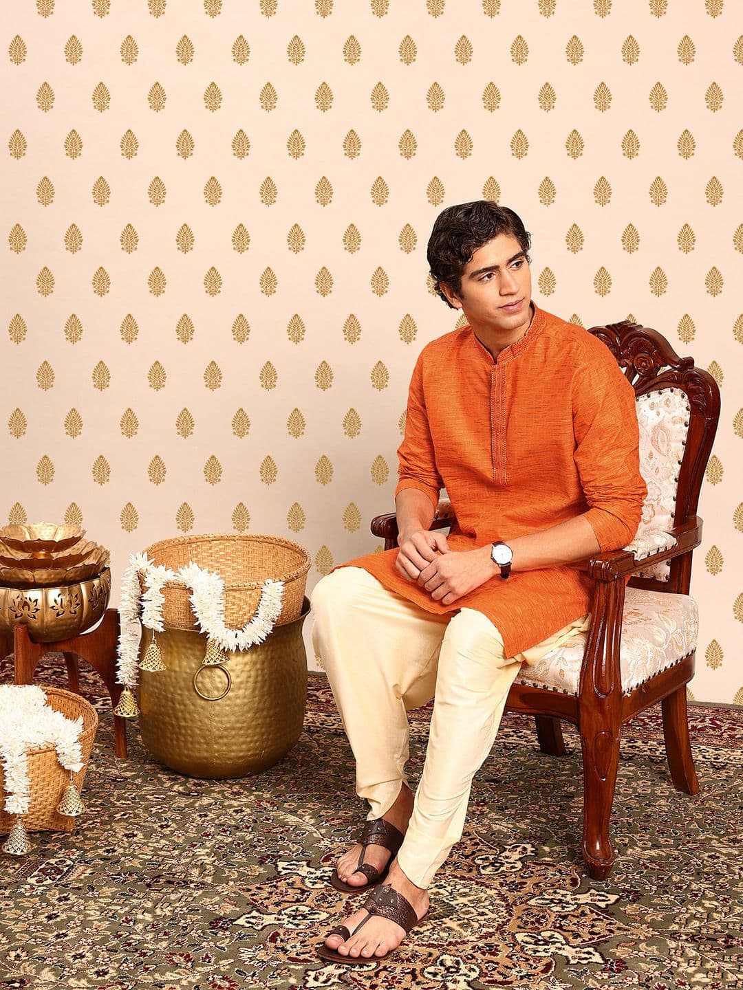 SOURAGYA Mandarin Collar Striped Kurta - view 1