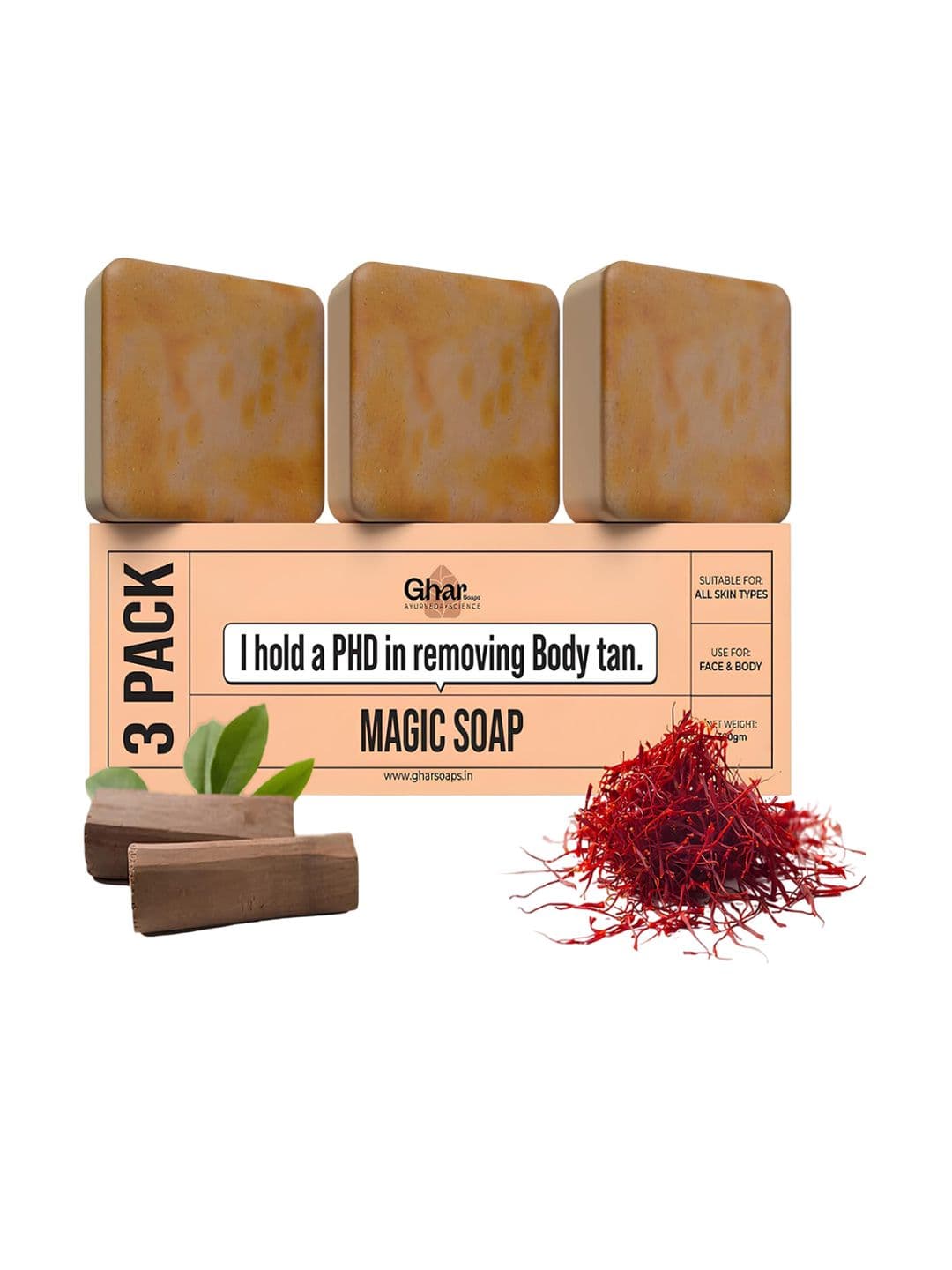 GHAR SOAPS Set Of 3 Magic Soap DeTan And Brightening Soap With Saffron - 100 g Each - view 1